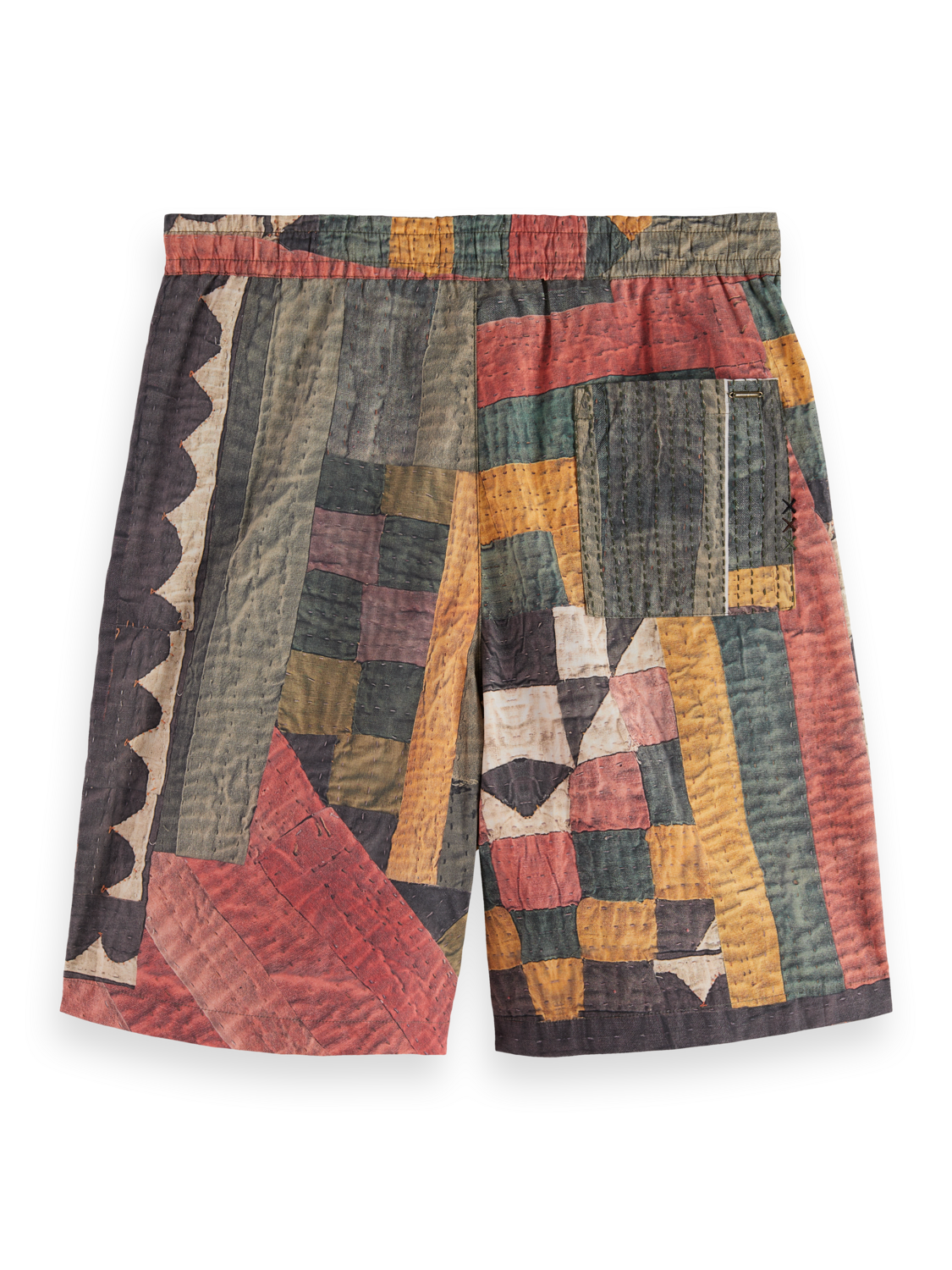 Printed patchwork cotton-poplin loose bermuda