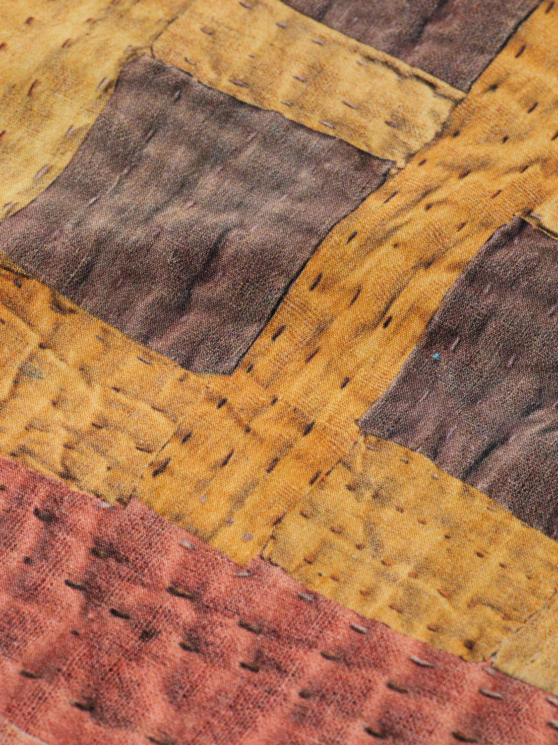 Printed patchwork cotton-poplin loose bermuda