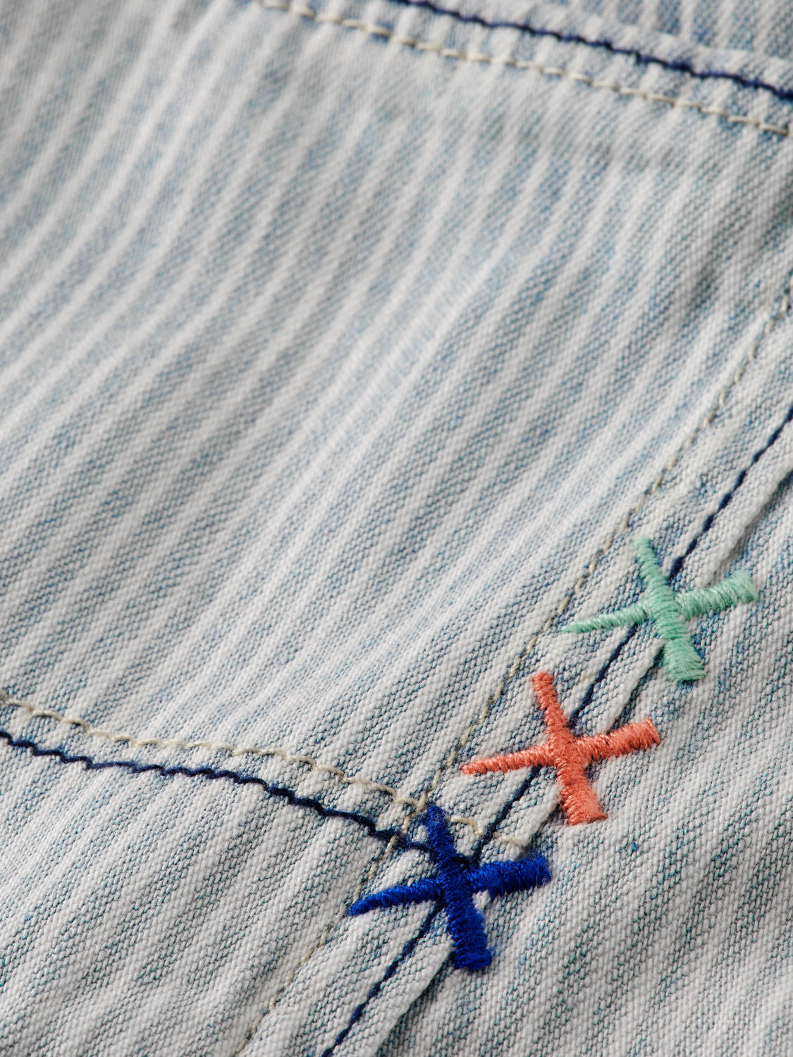 WASHED INDIGO STRIPED BEACH SHORT