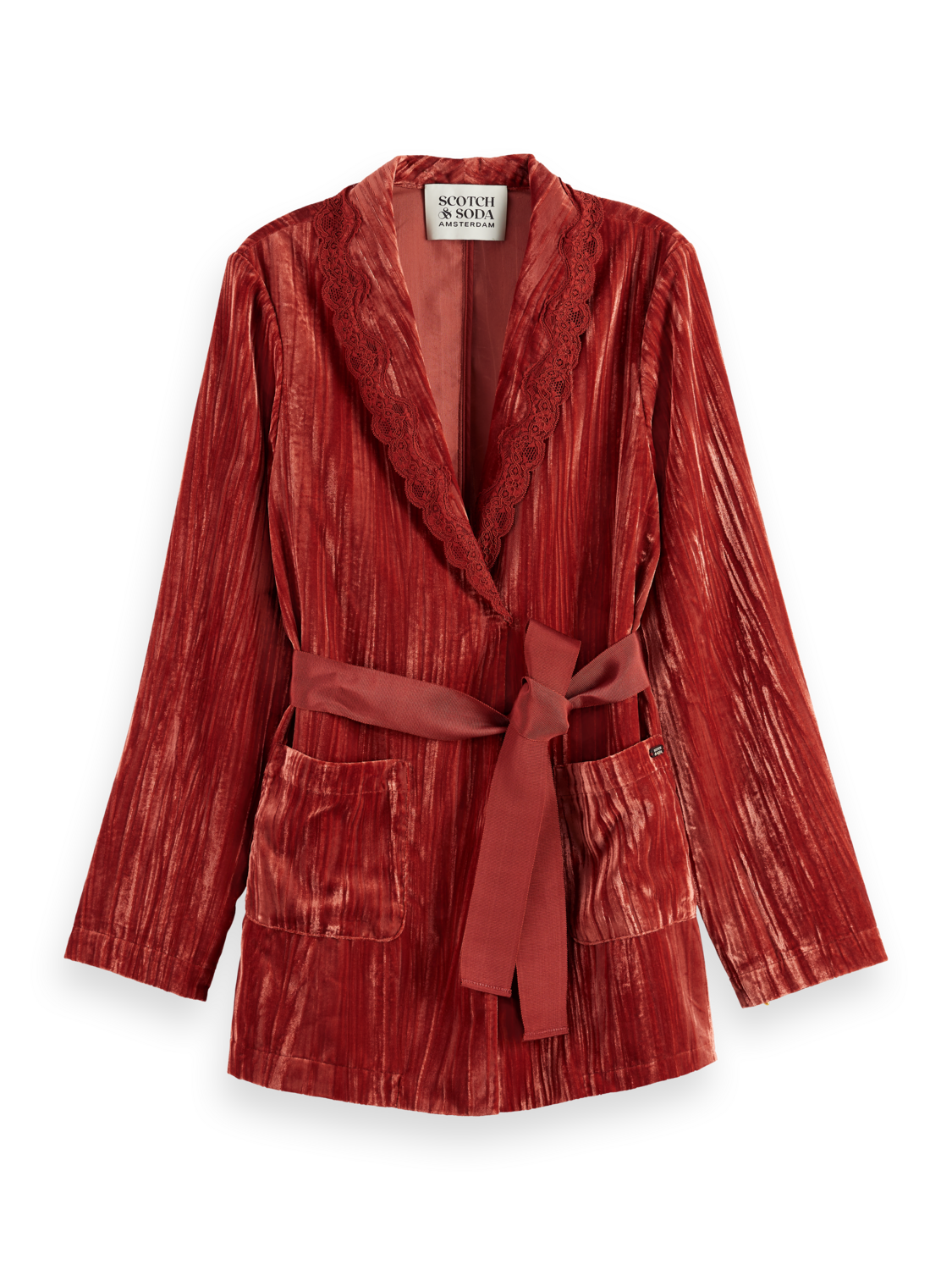 LACE TRIMMED VELVET PYJAMA BLAZER