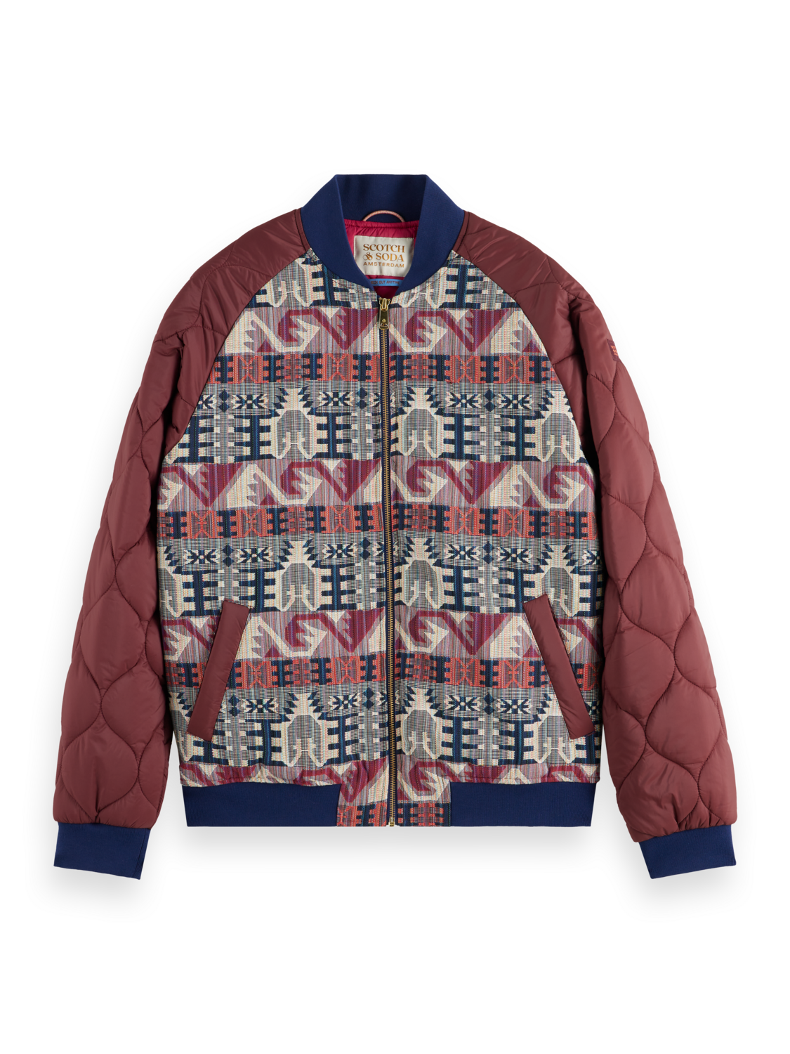 JACQUARD & NYLON PADDED BOMBER JACKET