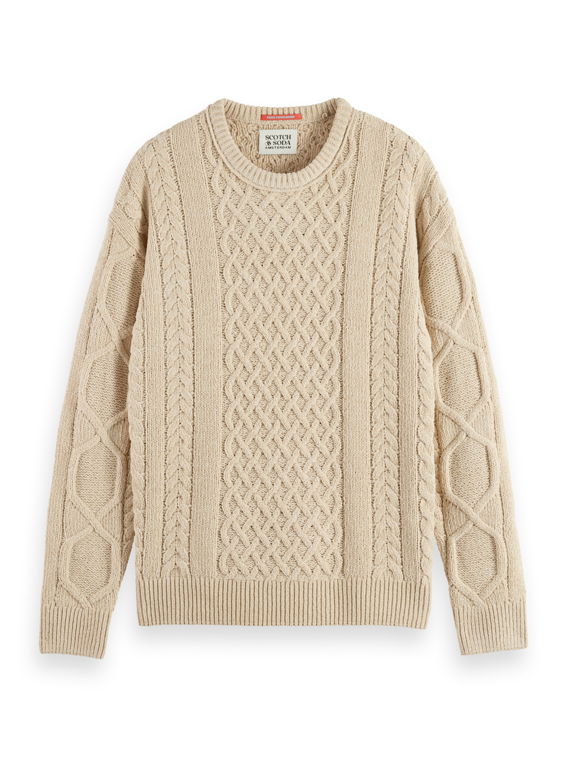 ROUND NECK EXTRA DROPPED SHOULDER CHENILLE CABLE SWEATER