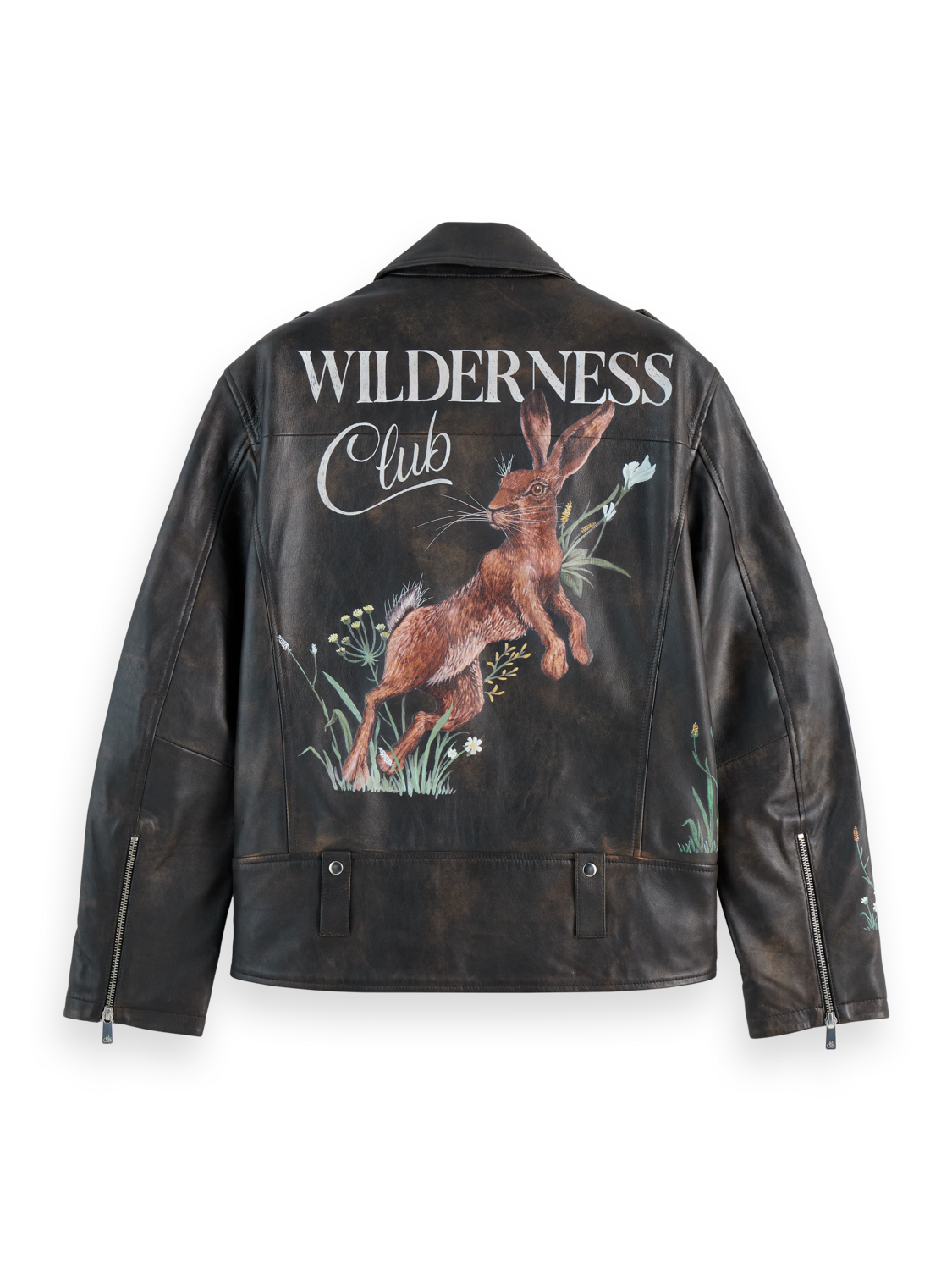 Oversized leather jacket with graphic
