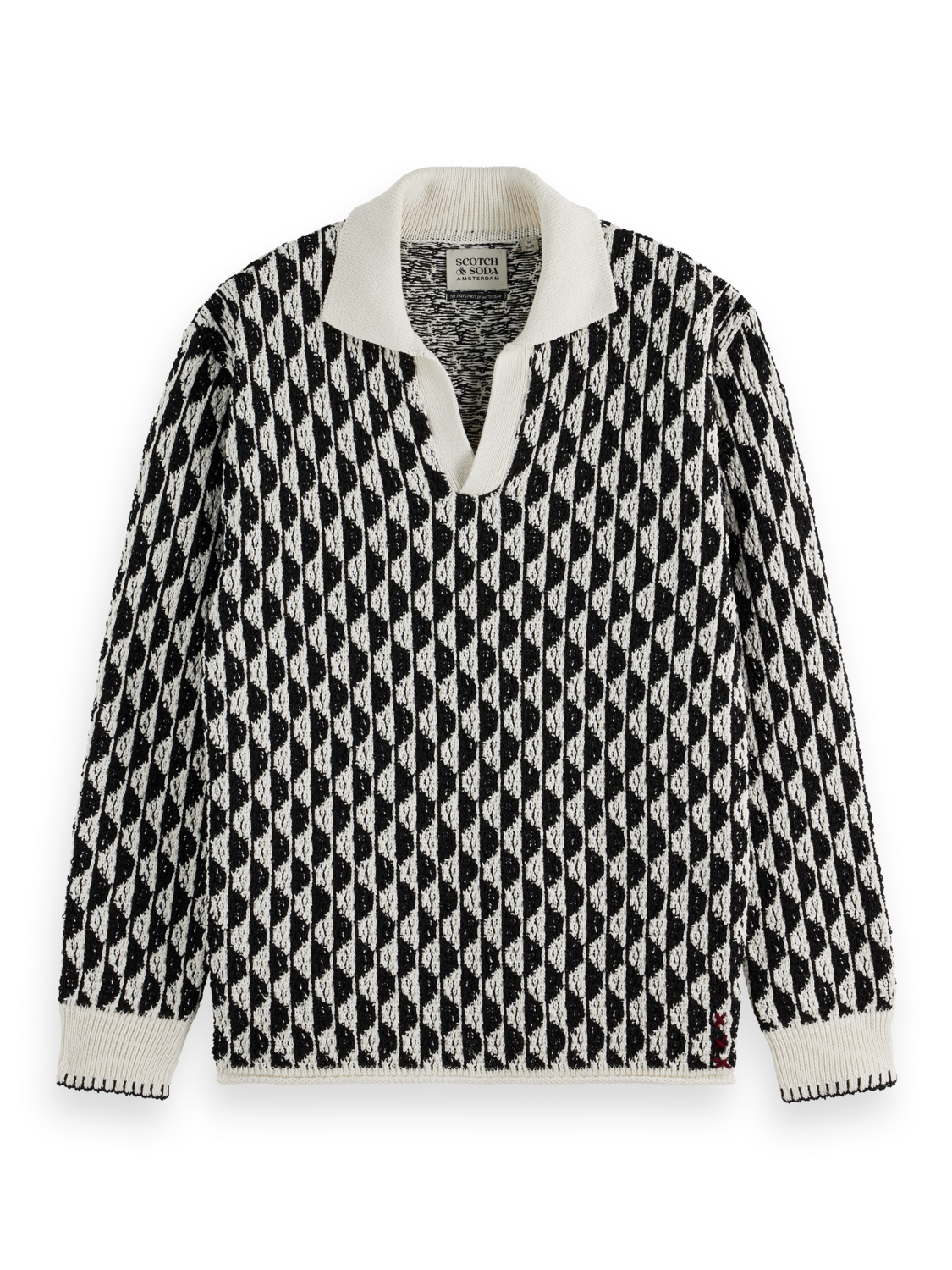 Textured jacquard dropped shoulder long sleeve polo