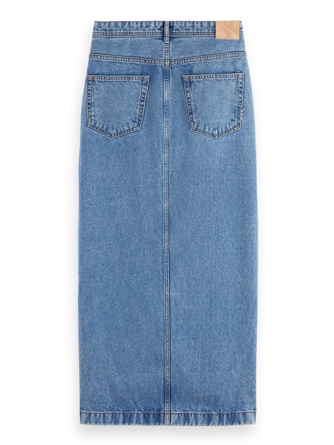 Low rise denim maxi skirt
