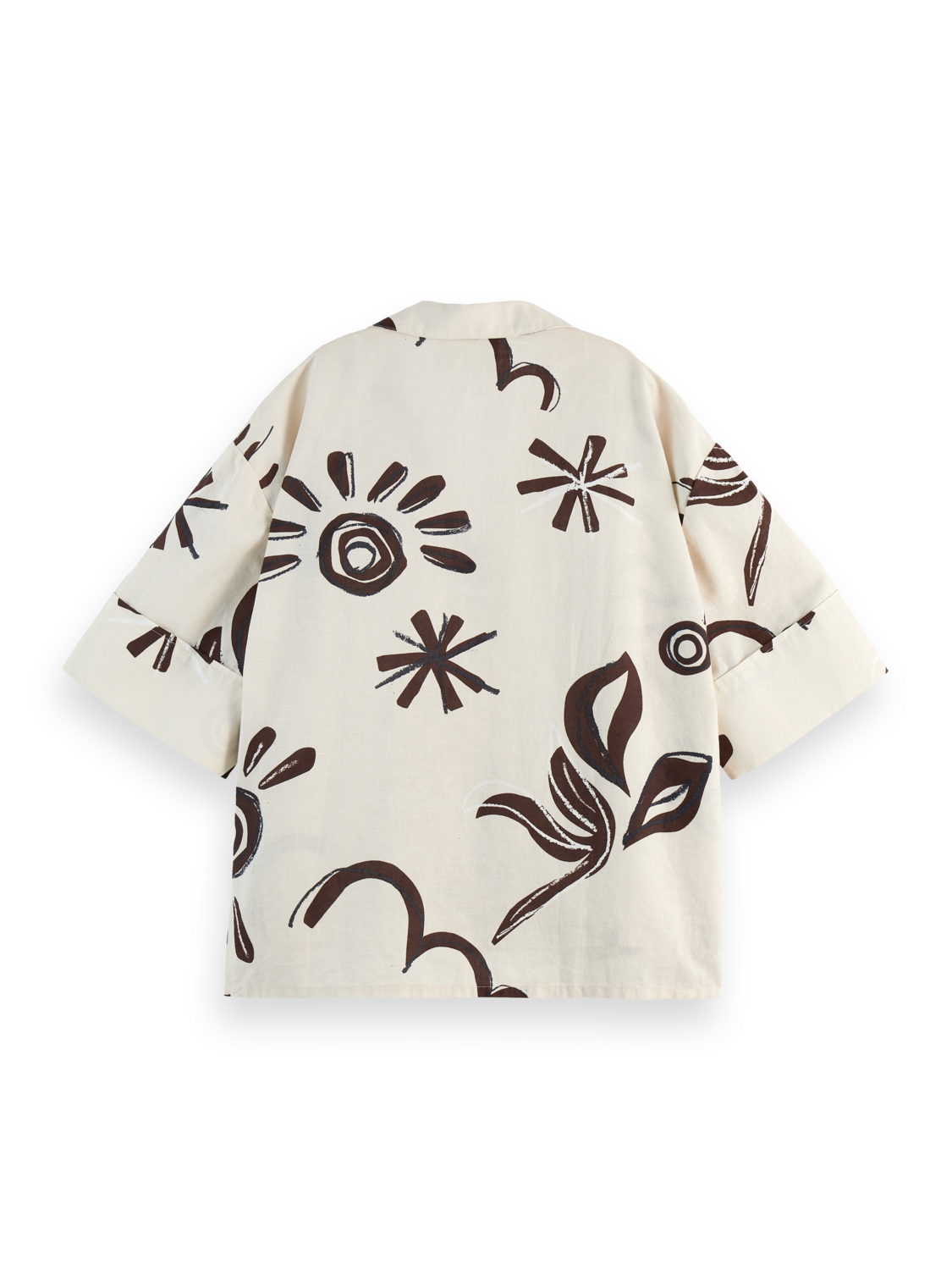 Cotton linen printed short sleeve shirt