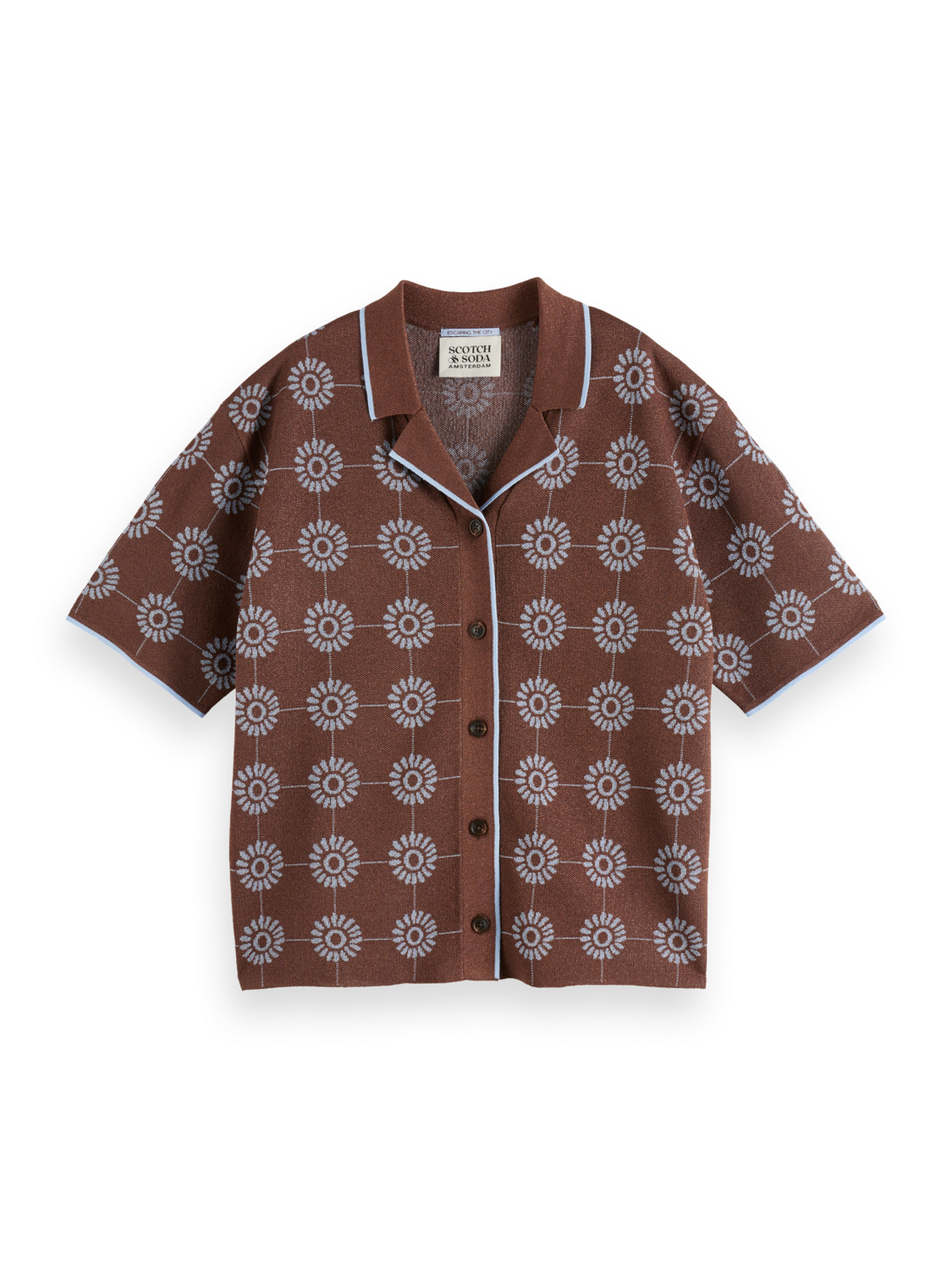 Jacquard collared knitted shirt