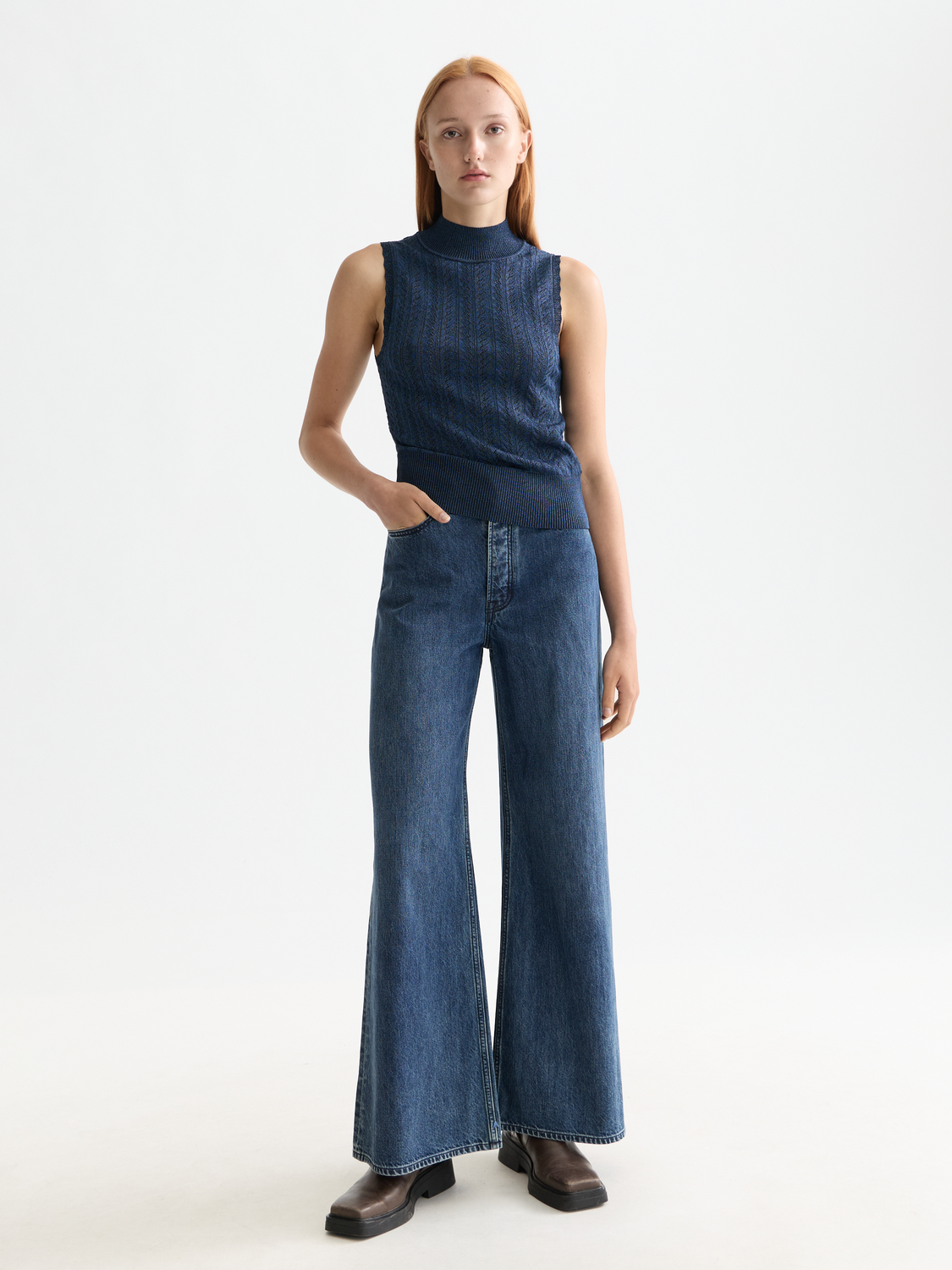 Metallic pointelle knitted tank