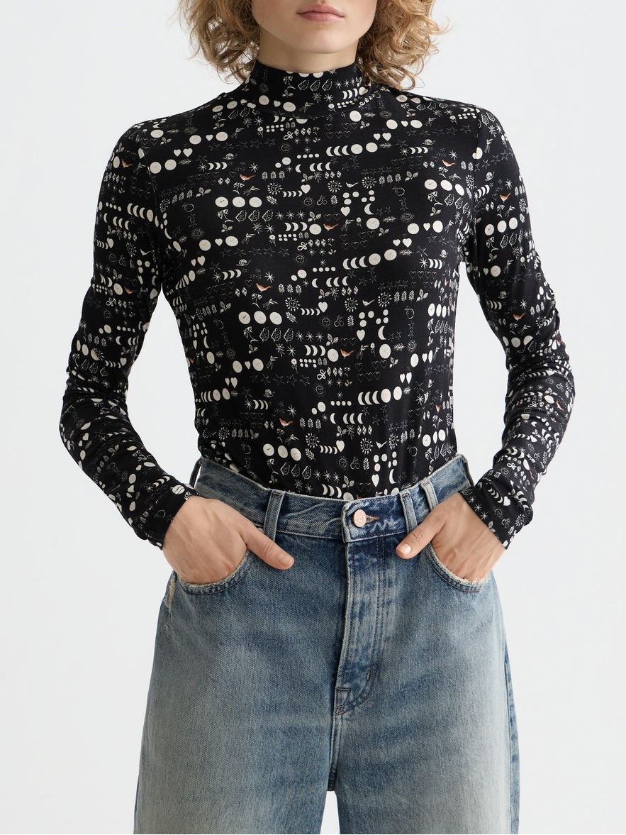 All over printed mock neck long sleeve T-shirt – Scotch & Soda