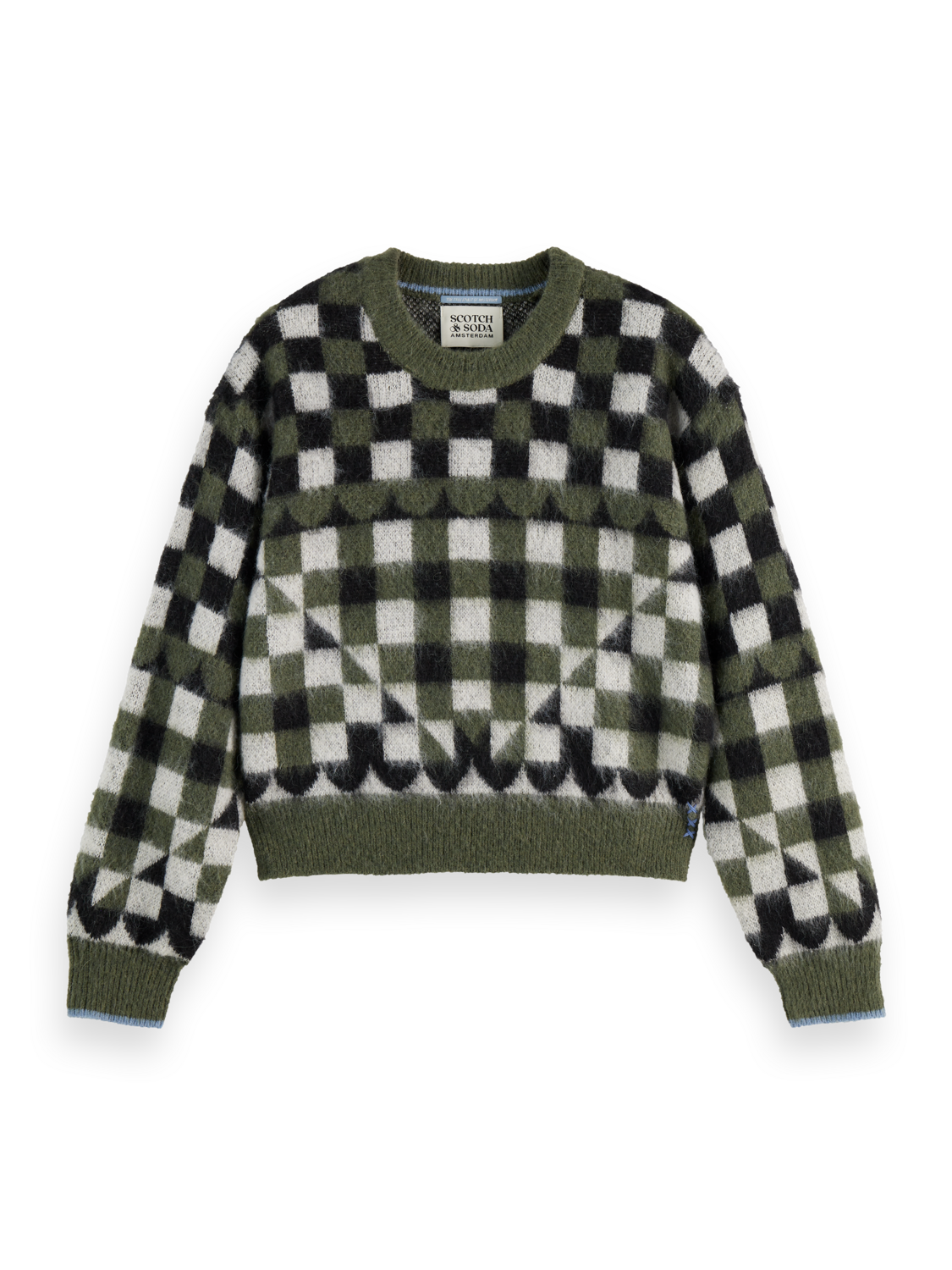 Fuzzy jacquard pullover