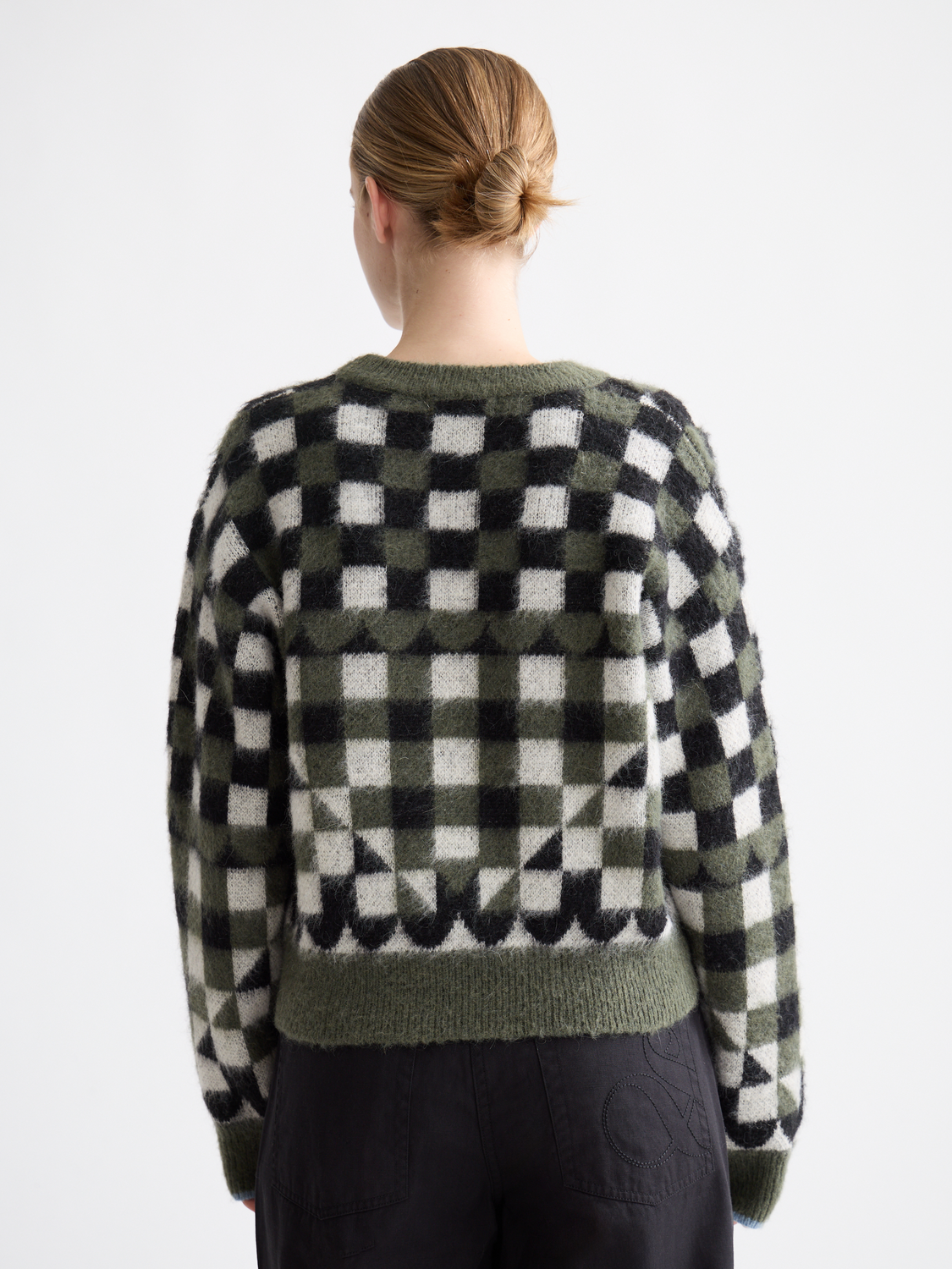 Fuzzy jacquard pullover