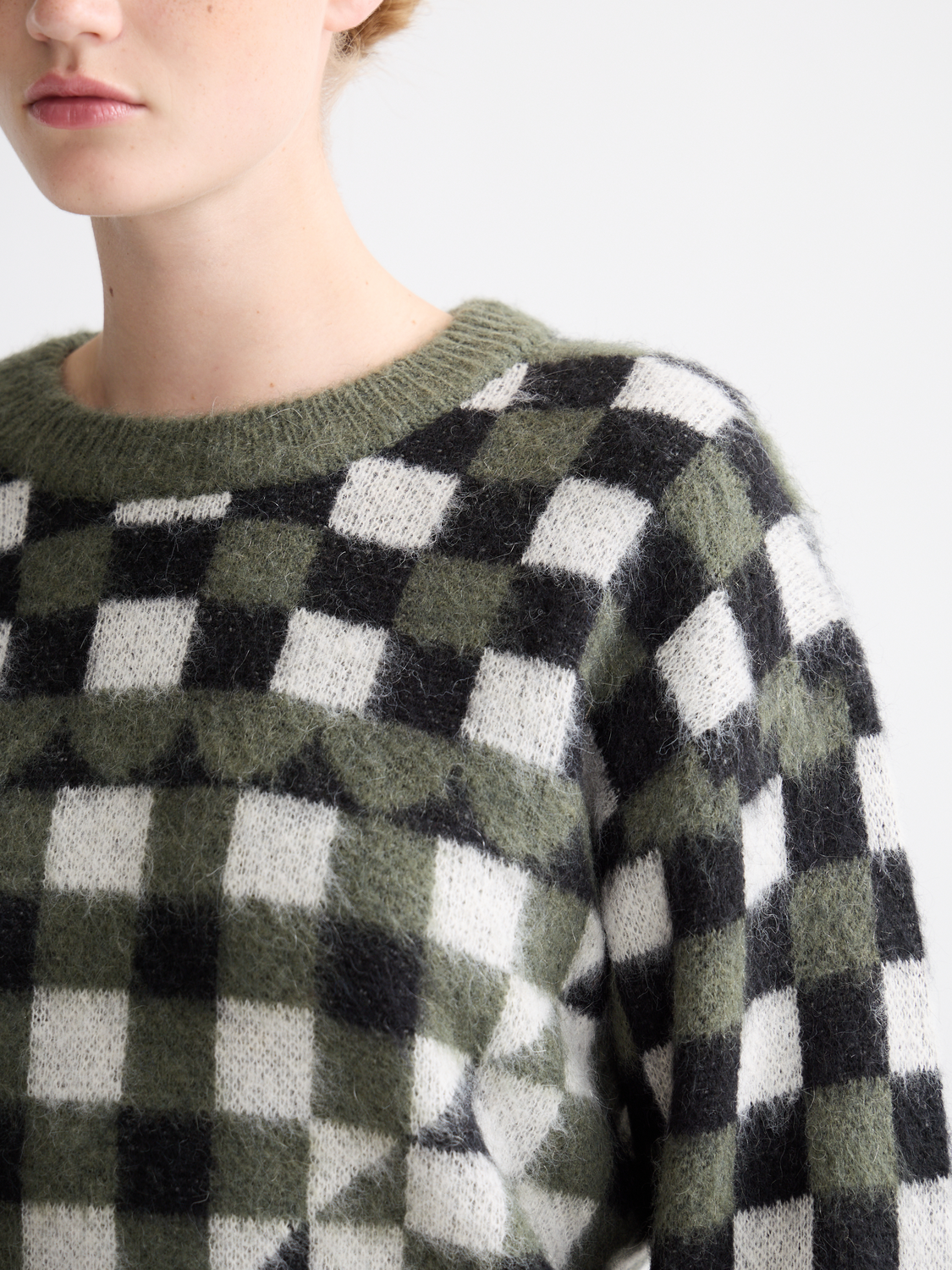 Fuzzy jacquard pullover