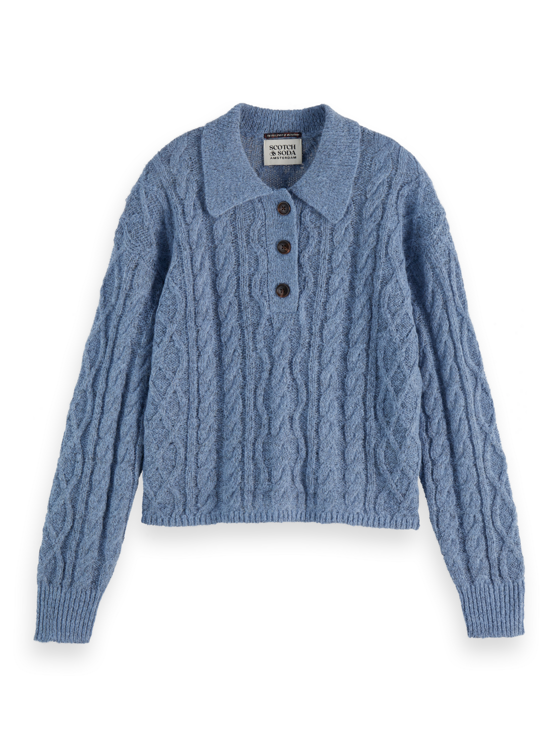 Cable stitch polo neck pullover