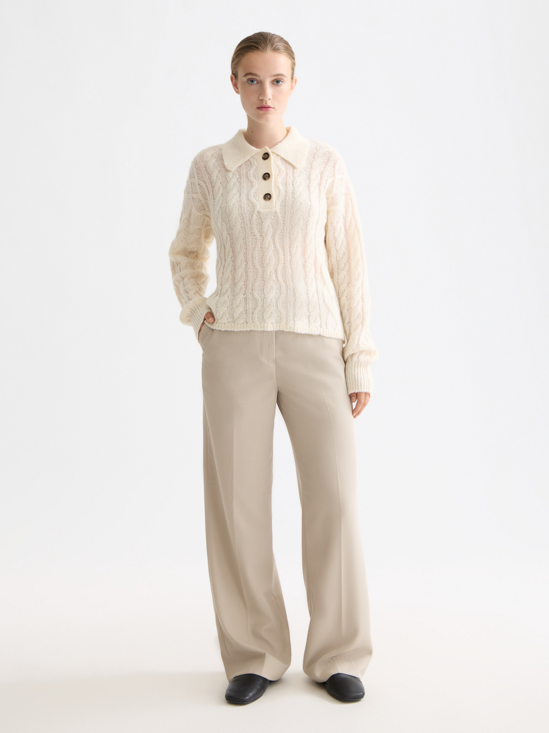 Cable stitch polo neck pullover