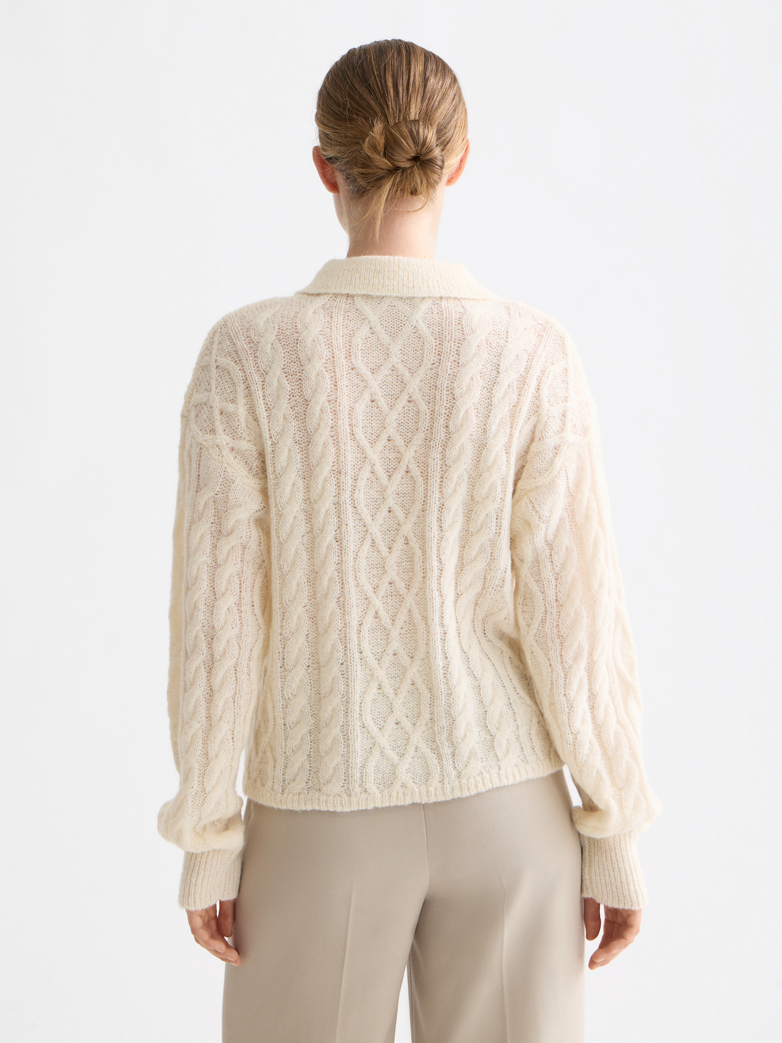 Cable stitch polo neck pullover