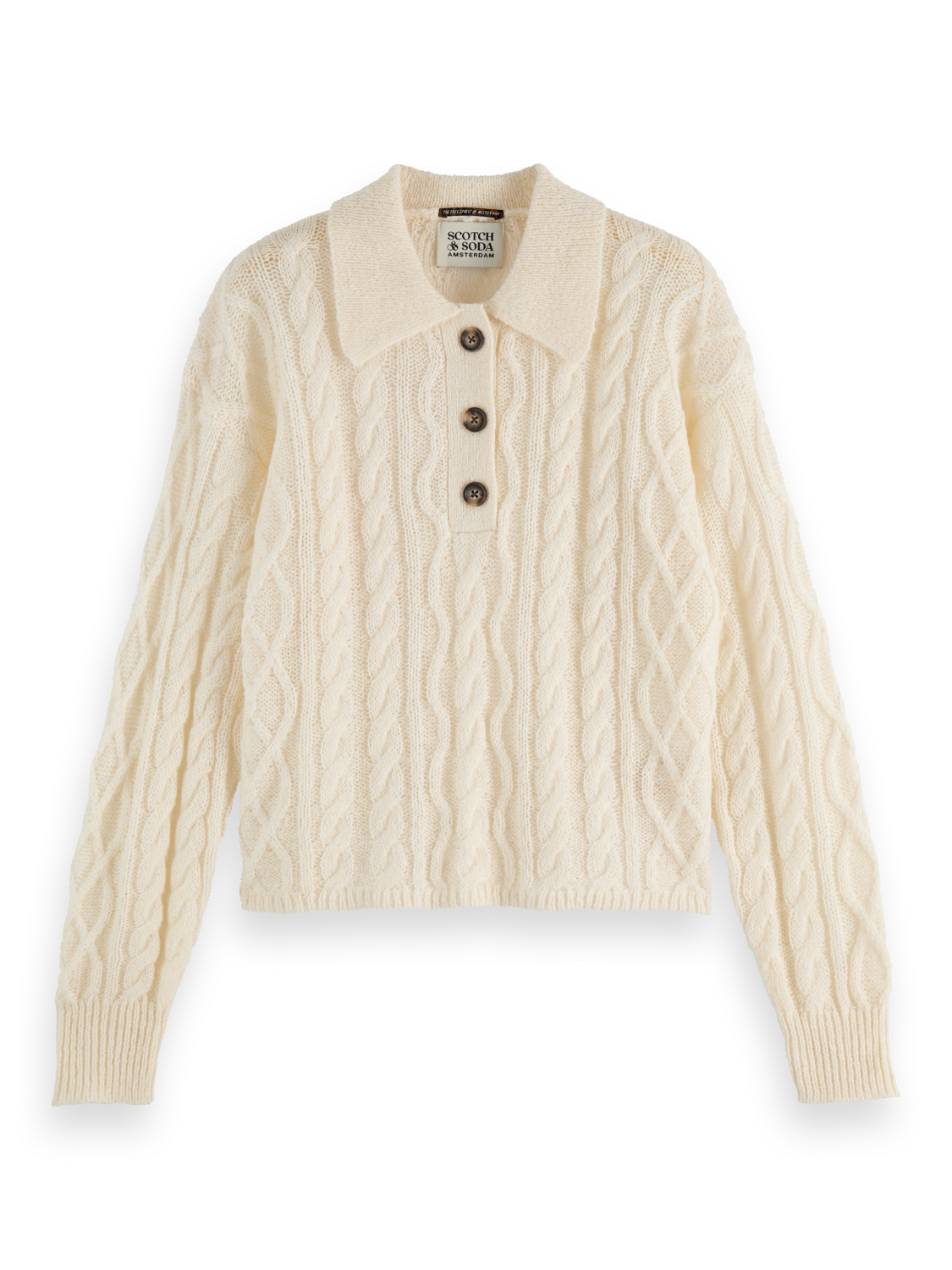 Cable stitch polo neck pullover