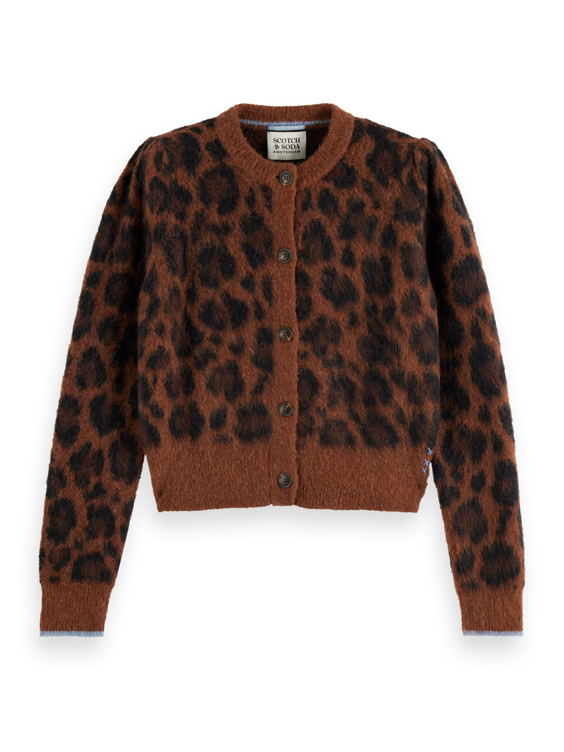 Fuzzy jacquard cardigan