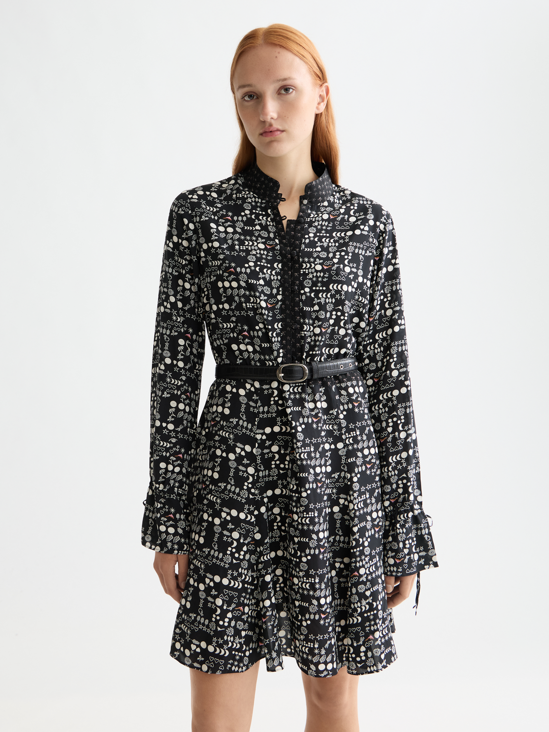 Printed long sleeve mini dress