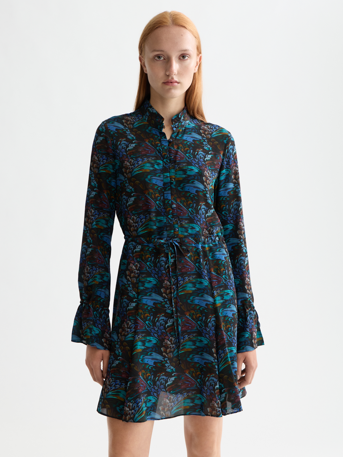 Printed long sleeve mini dress