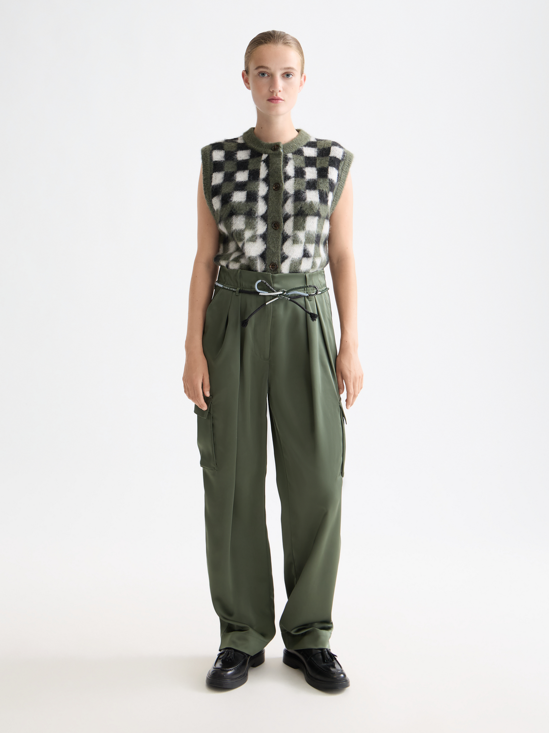 Faye high-rise tapered leg satin cargo pant