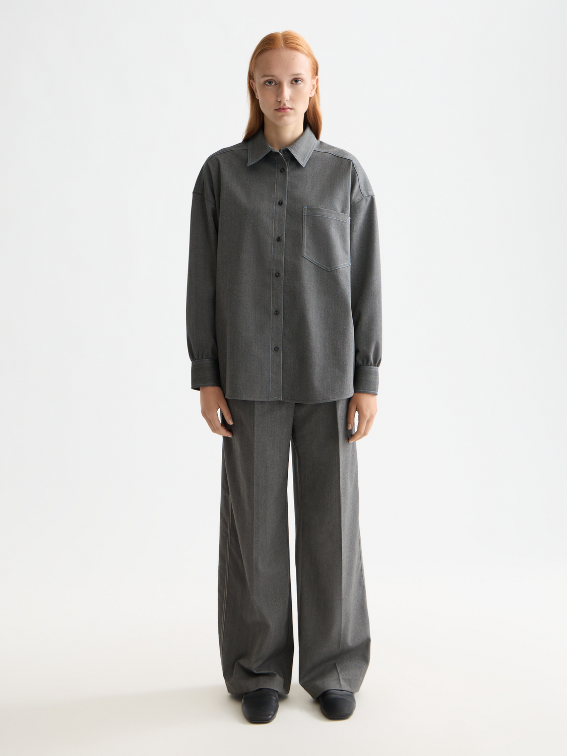 Essentials Rose high rise wide leg herringbone pant