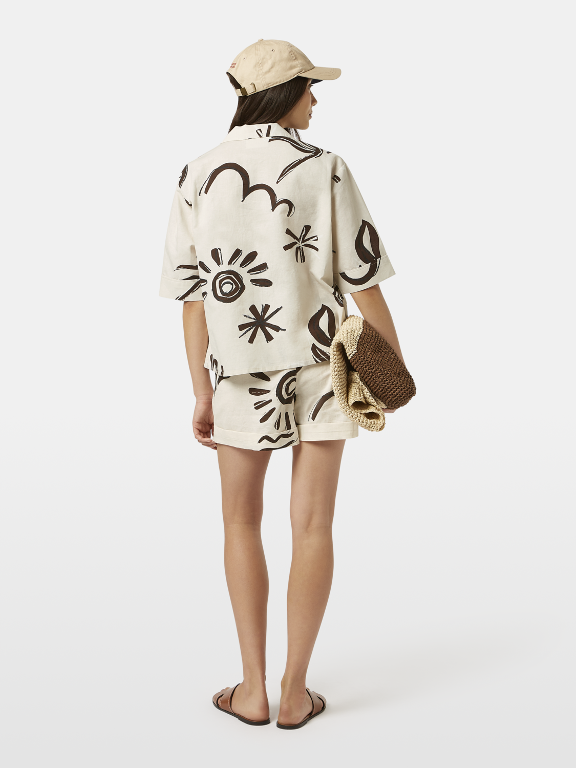 Cotton linen printed short sleeve shirt