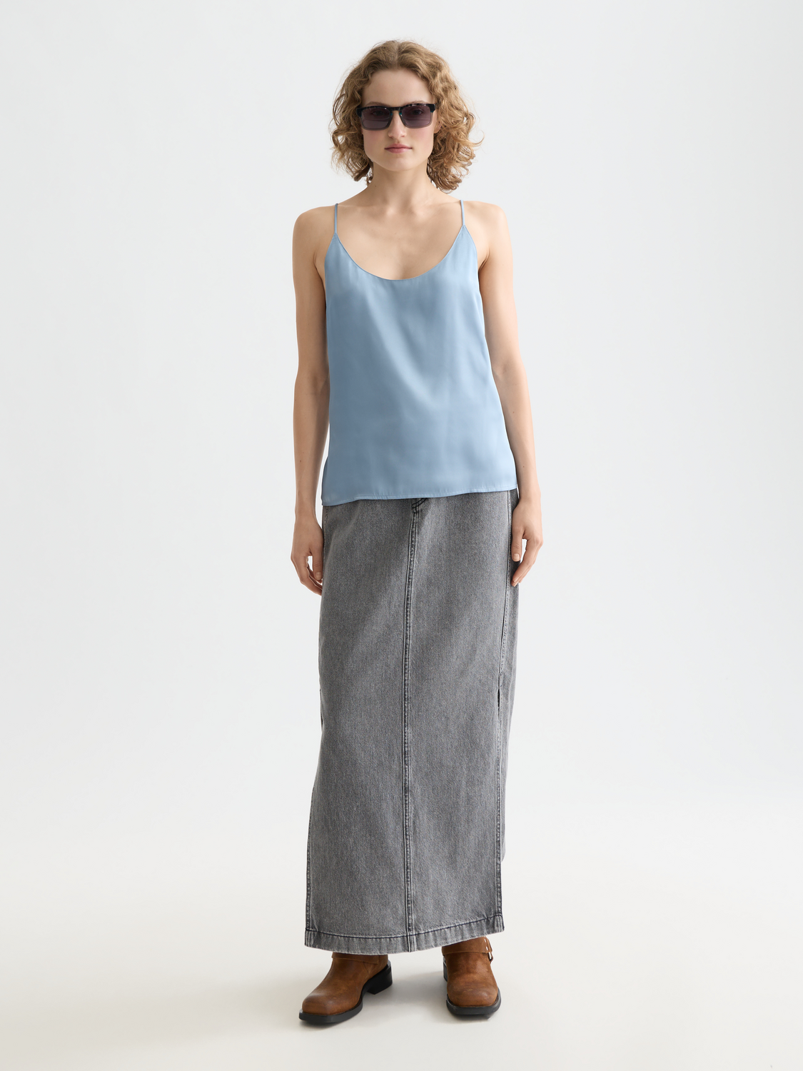 Singlet woven front jersey back tank