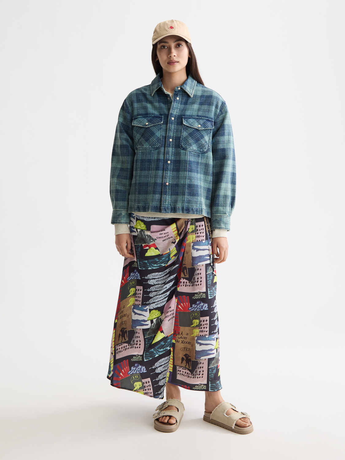 Washed denim checked overshirt