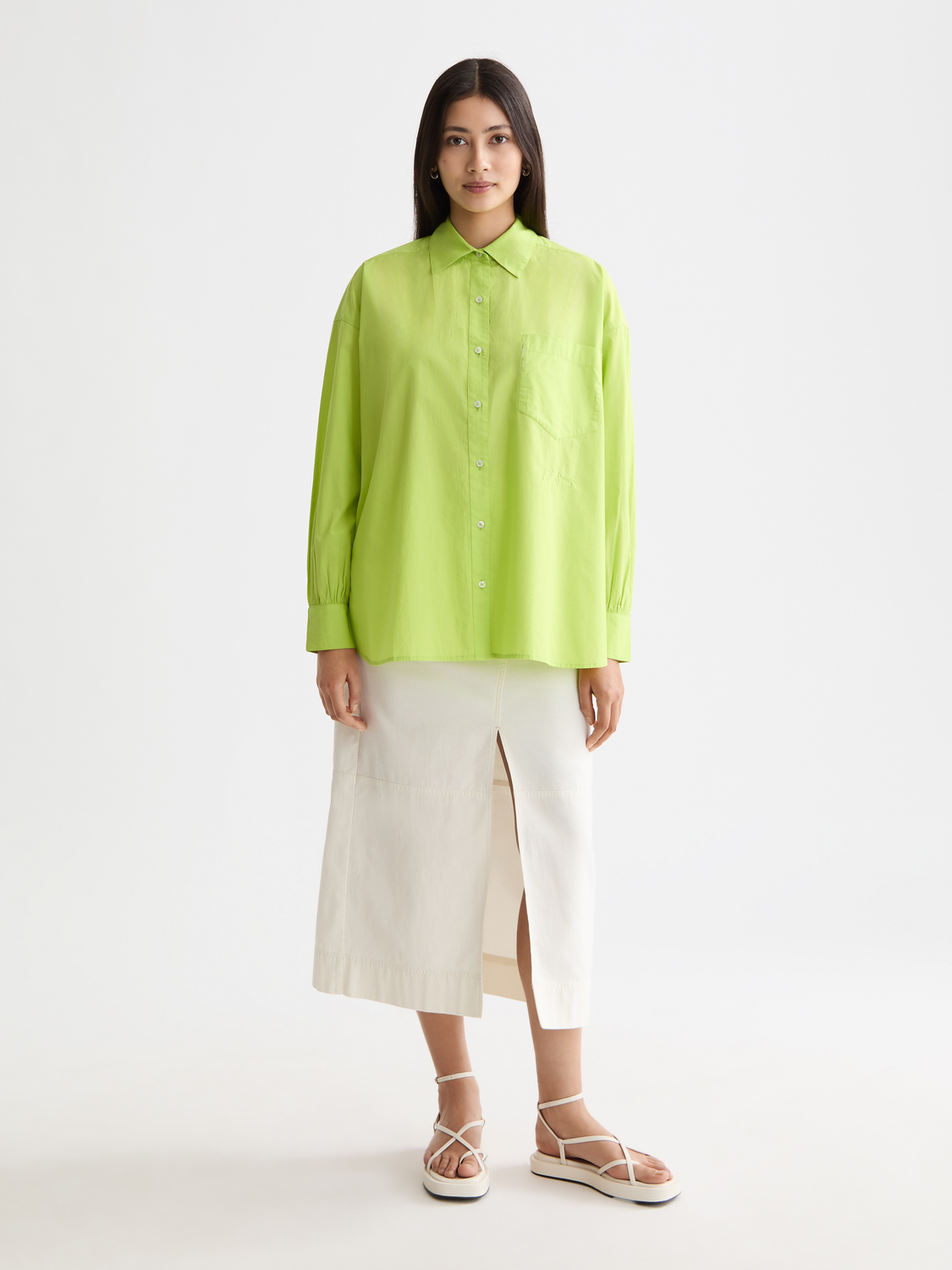 Workwear midi skirt with front slit