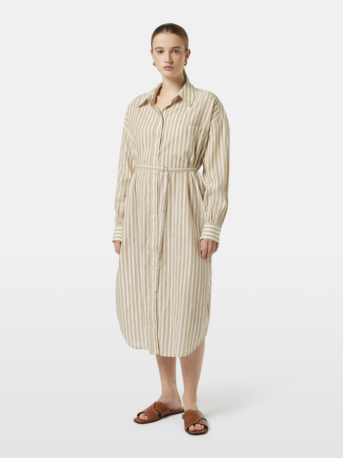 Striped midi shirt dress