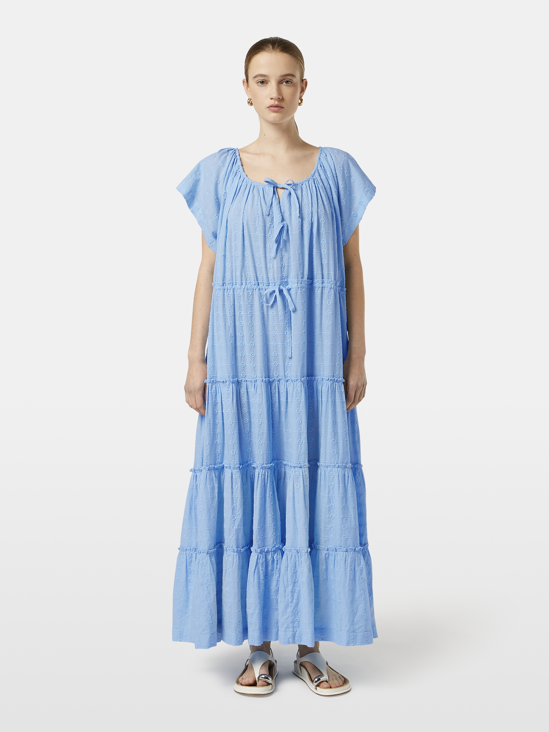 Tiered broderie maxi dress