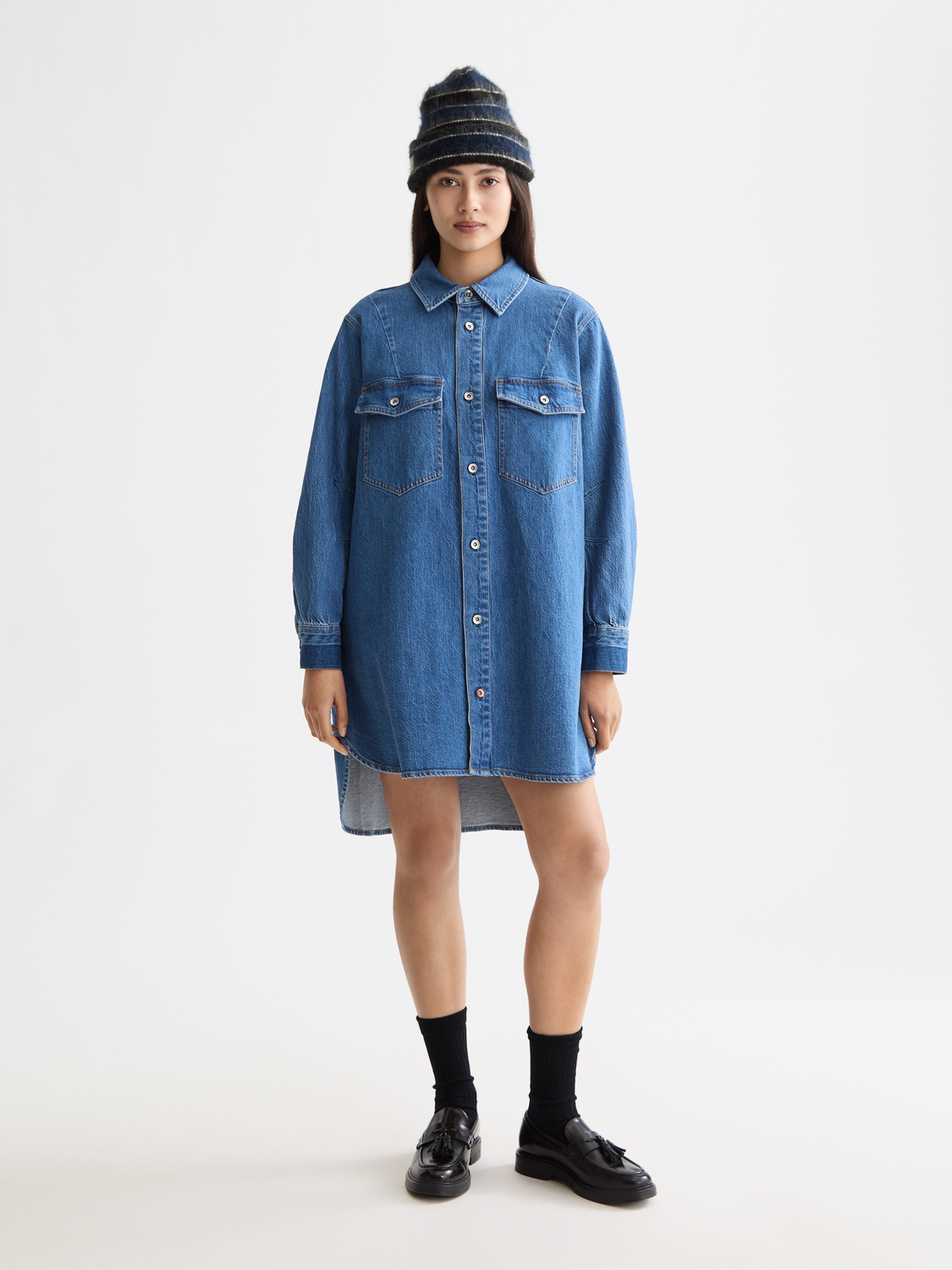 Washed denim mini shirtdress