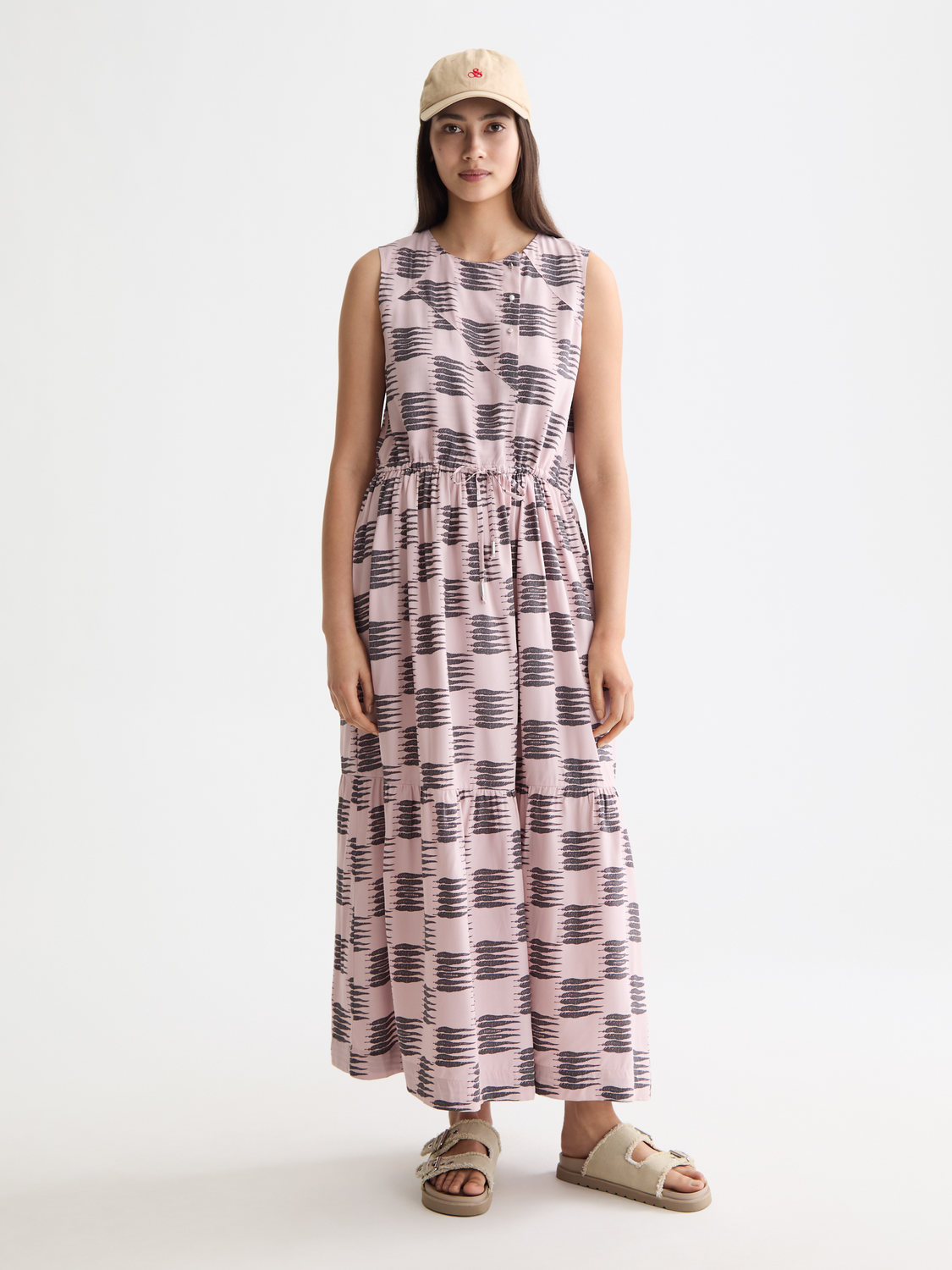 Midi dress with gathered waist