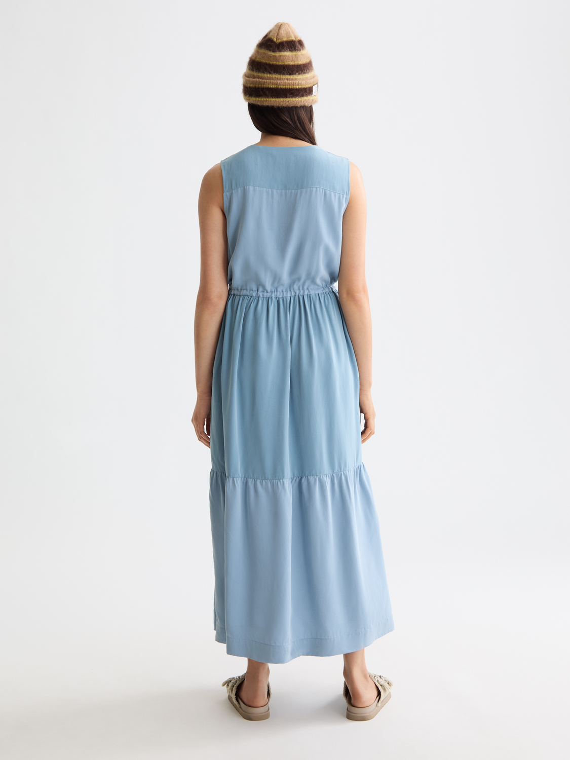 Midi dress with gathered waist