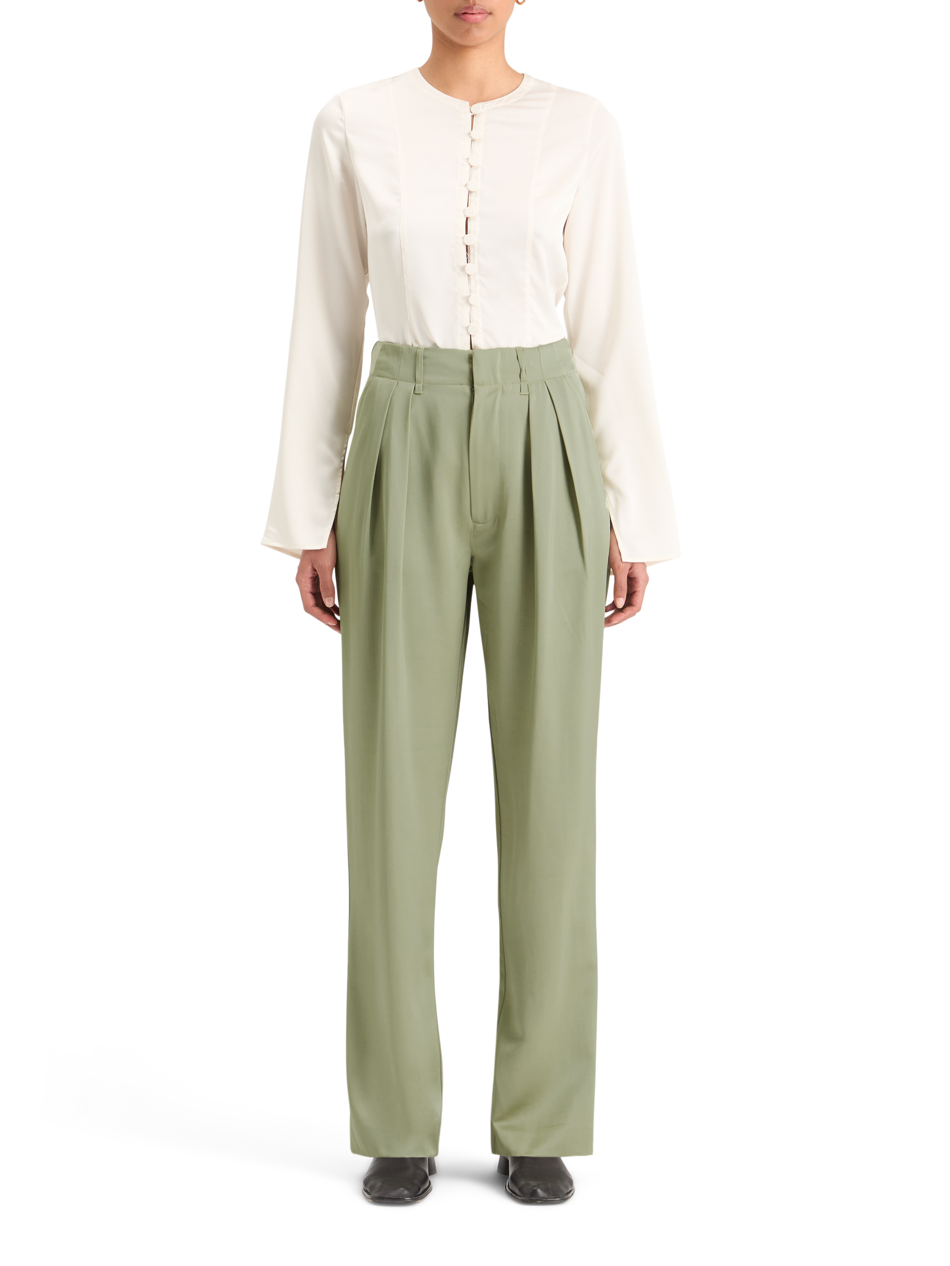 FAYE SATIN HIGH RISE RELAXED TAPERED LEG