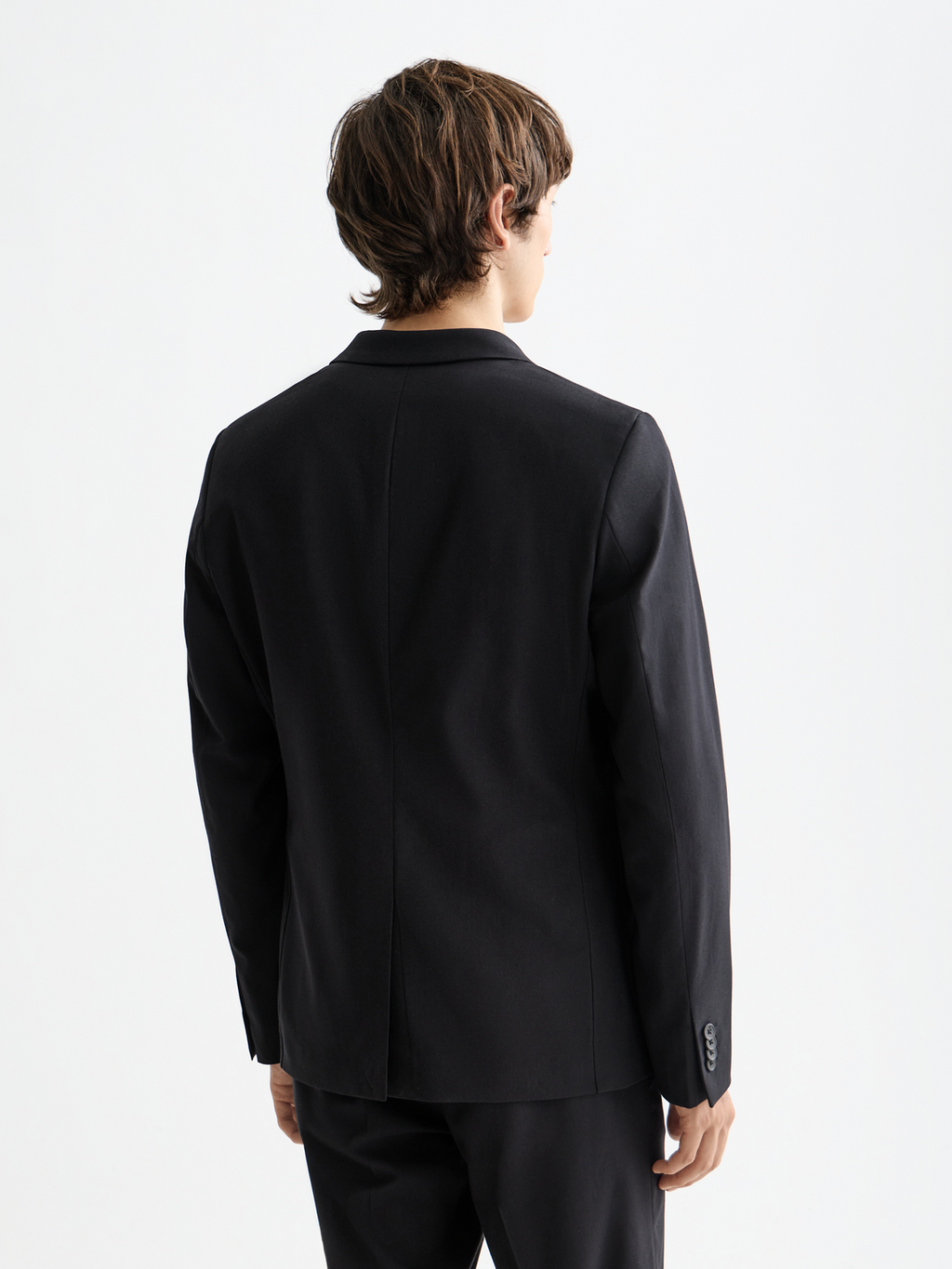 ESSENTIALS UNCONSTRUCTED PEAK LAPEL WOOL BLAZER - BLACK