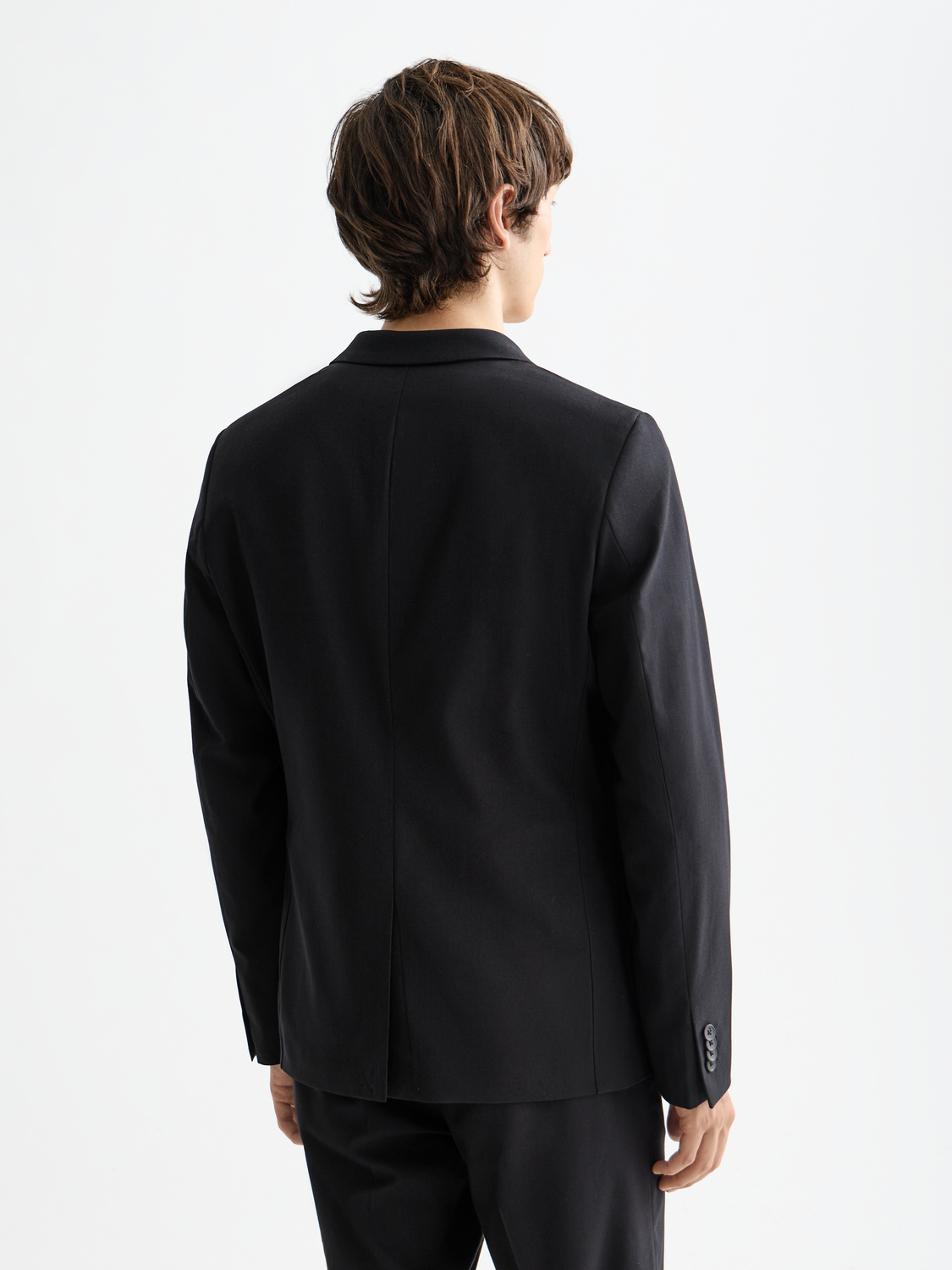 ESSENTIALS UNCONSTRUCTED PEAK LAPEL WOOL BLAZER - BLACK