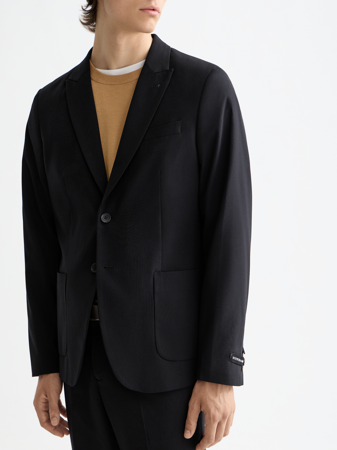 ESSENTIALS UNCONSTRUCTED PEAK LAPEL WOOL BLAZER - BLACK
