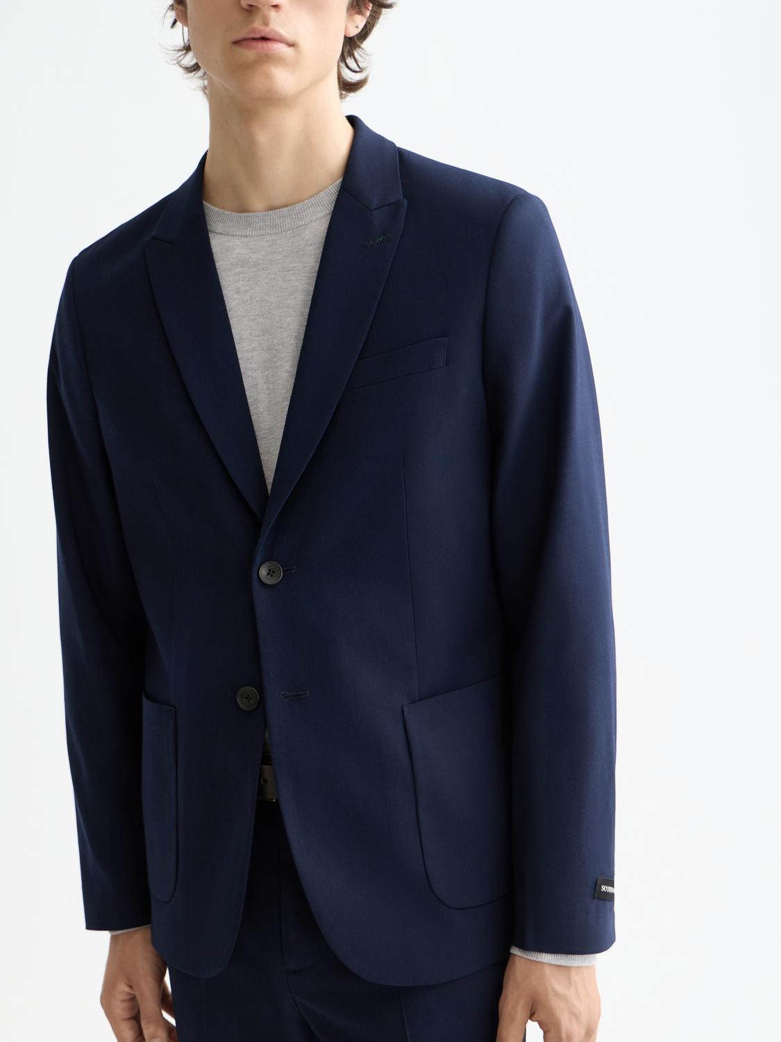 ESSENTIALS UNCONSTRUCTED PEAK LAPEL WOOL BLAZER - NIGHT