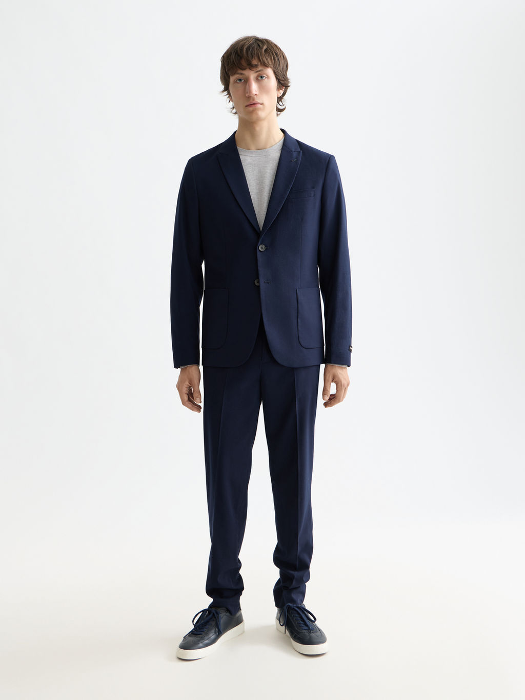 ESSENTIALS UNCONSTRUCTED PEAK LAPEL WOOL BLAZER - NIGHT