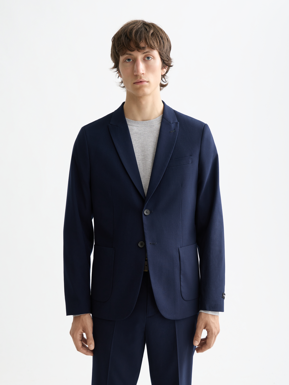 ESSENTIALS UNCONSTRUCTED PEAK LAPEL WOOL BLAZER - NIGHT