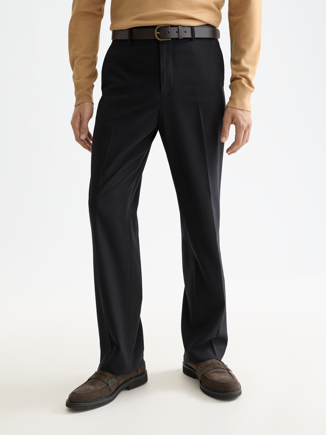 Essentials RELAXED STRAIGHT WOOL BLEND CHINO - BLACK