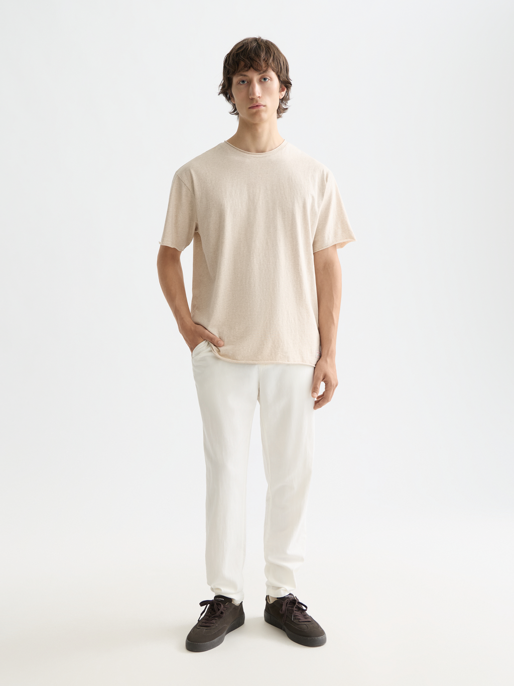 Essentials WARREN COTTON/LINEN TWILL JOGGER - OFF WHITE