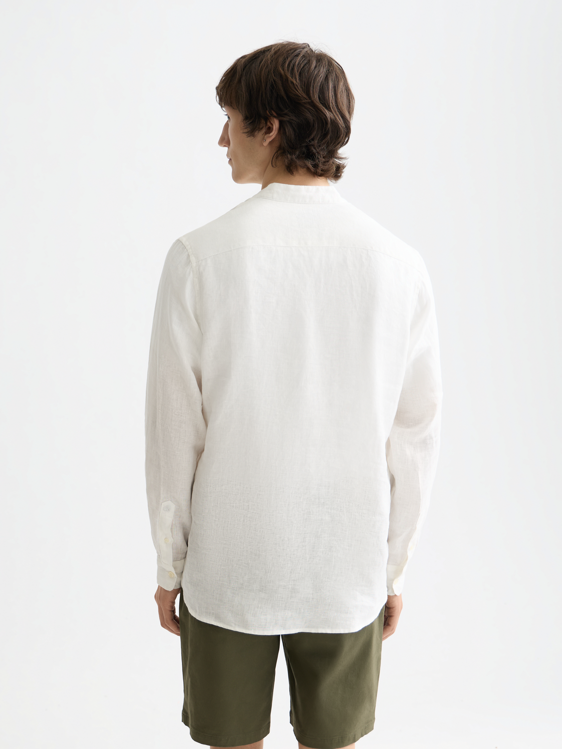 Essentials Collarless Linen Shirt - OFF WHITE