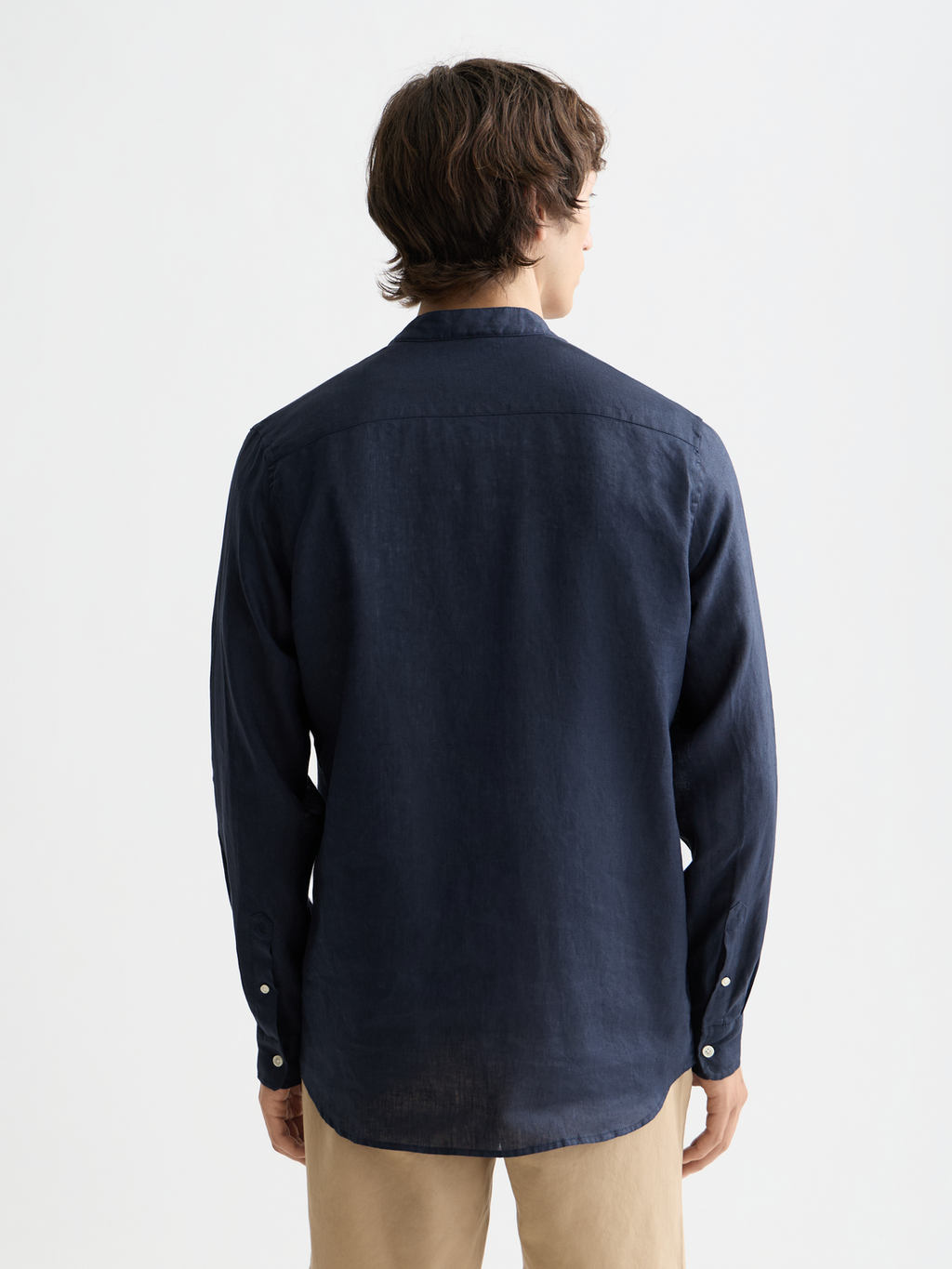 Essentials Collarless Linen Shirt - NIGHT