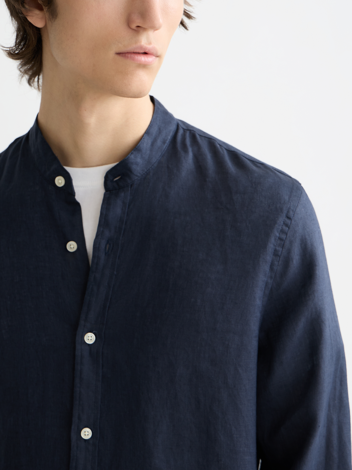 Essentials Collarless Linen Shirt - NIGHT