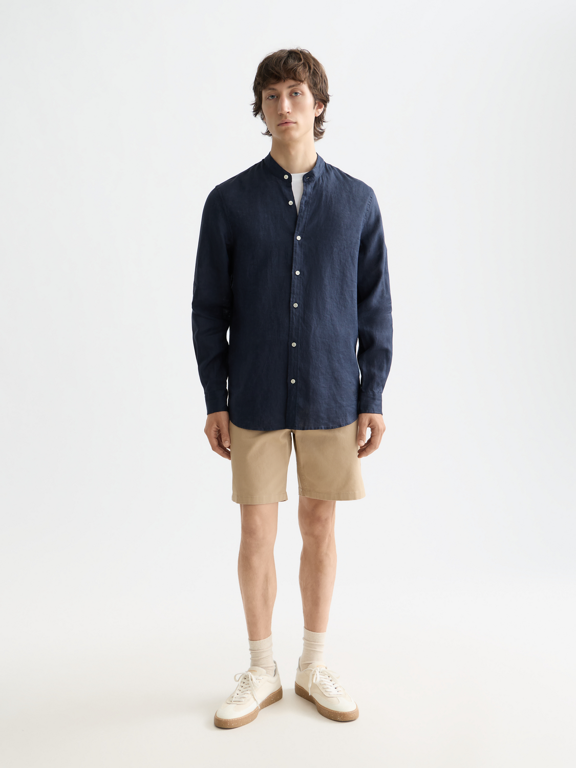 Essentials Collarless Linen Shirt