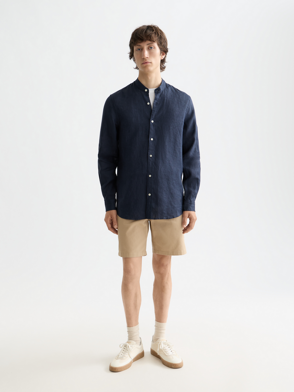 Essentials Collarless Linen Shirt - NIGHT