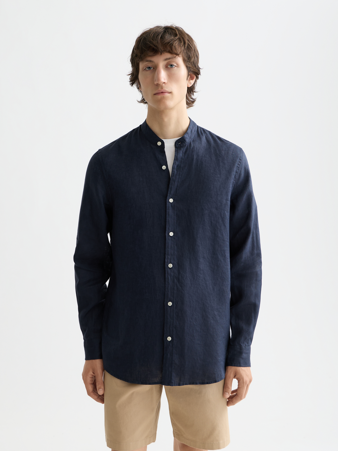 Essentials Collarless Linen Shirt