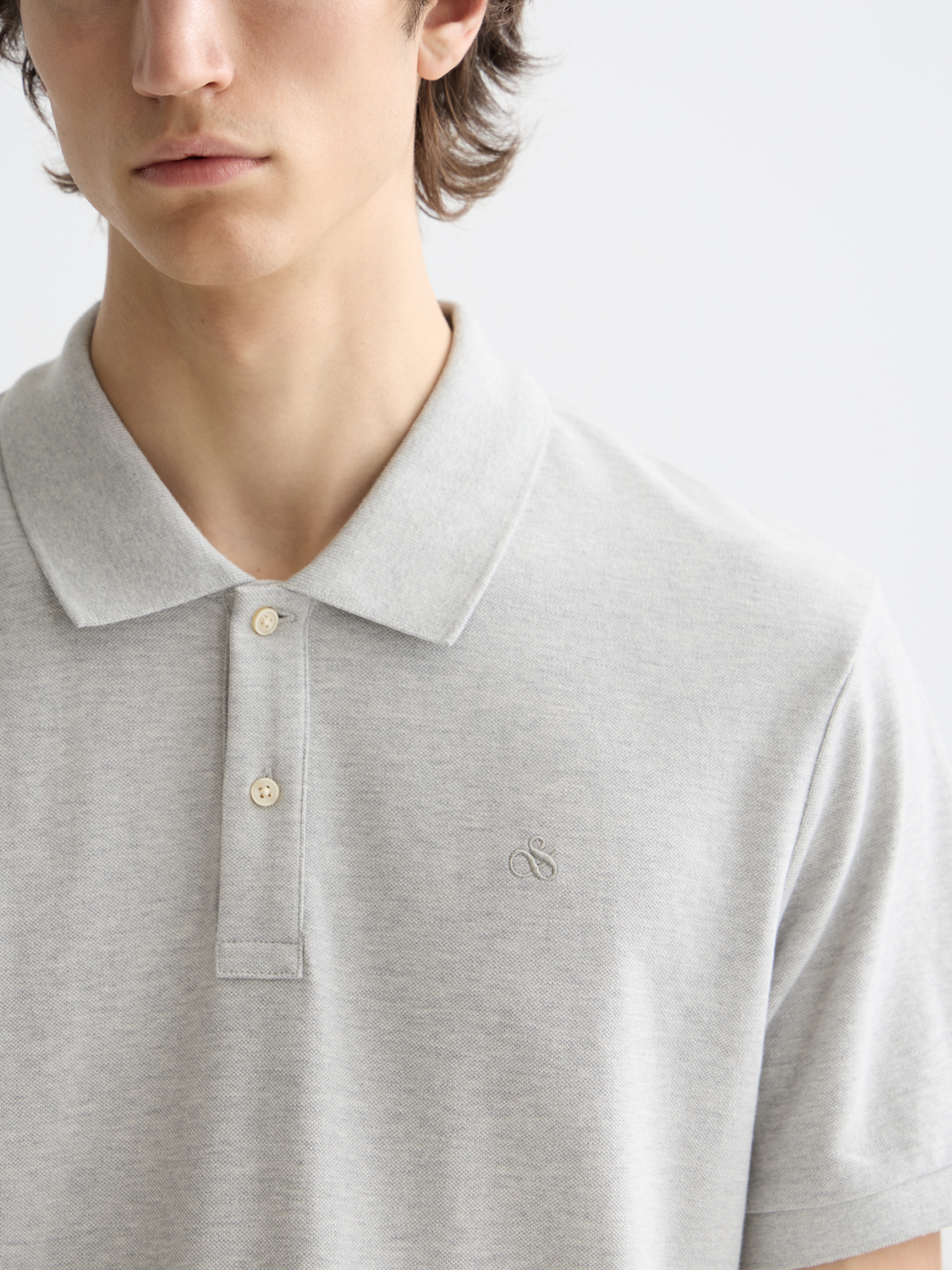 Essentials LOGO PIQUE POLO - GREY MELANGE